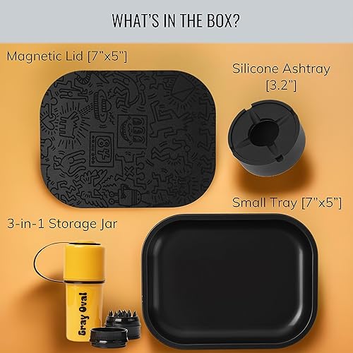 Miniatura 2 de Juego de bandejas enrollables negras con tapa magnética de 7 x 5 pulgadas, accesorios para fumar por Gray Oval