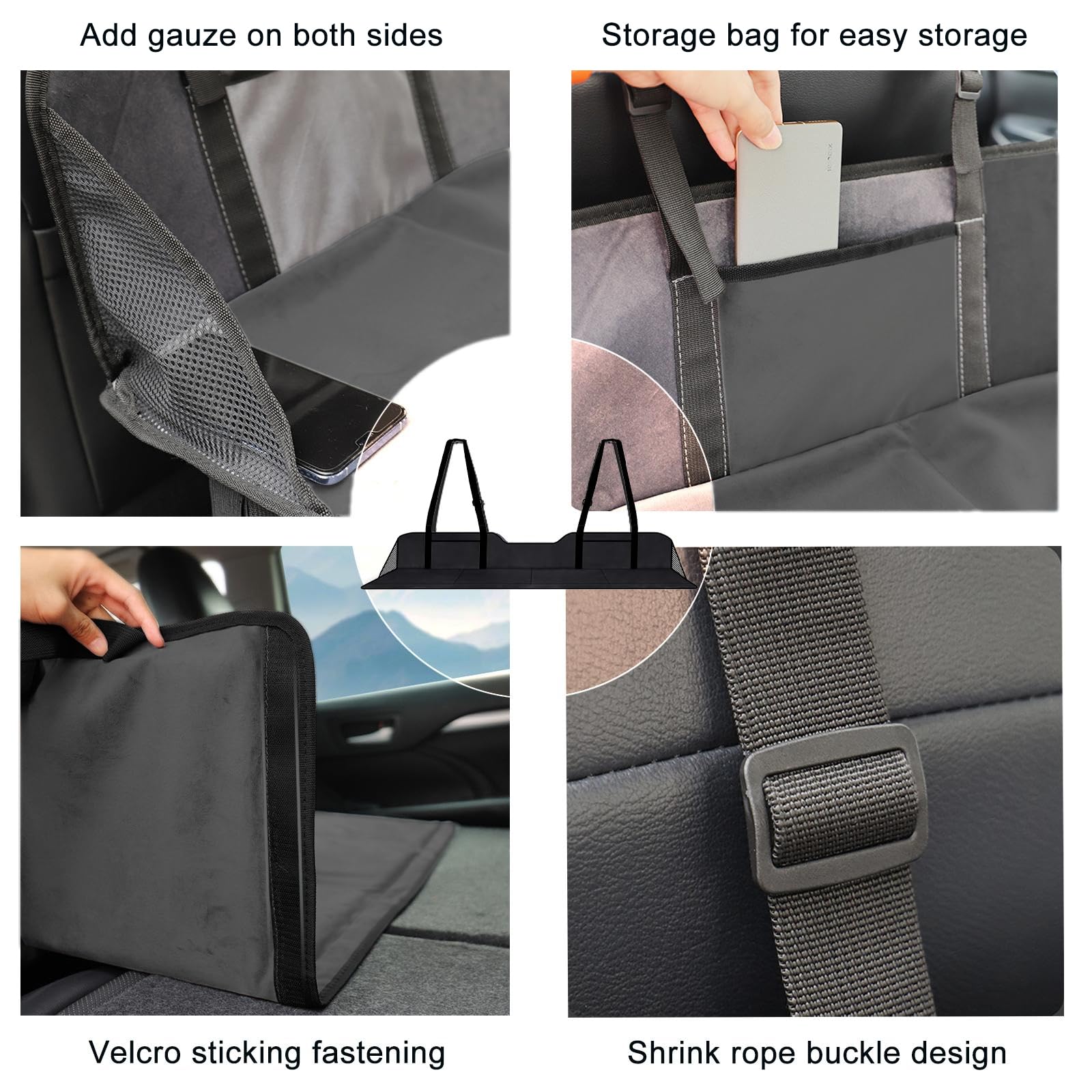 QIYUNI Non-Inflatable Car Mattress Back Seat Bed Extender Portable Folding Camping Travel for Sleeping (Black)