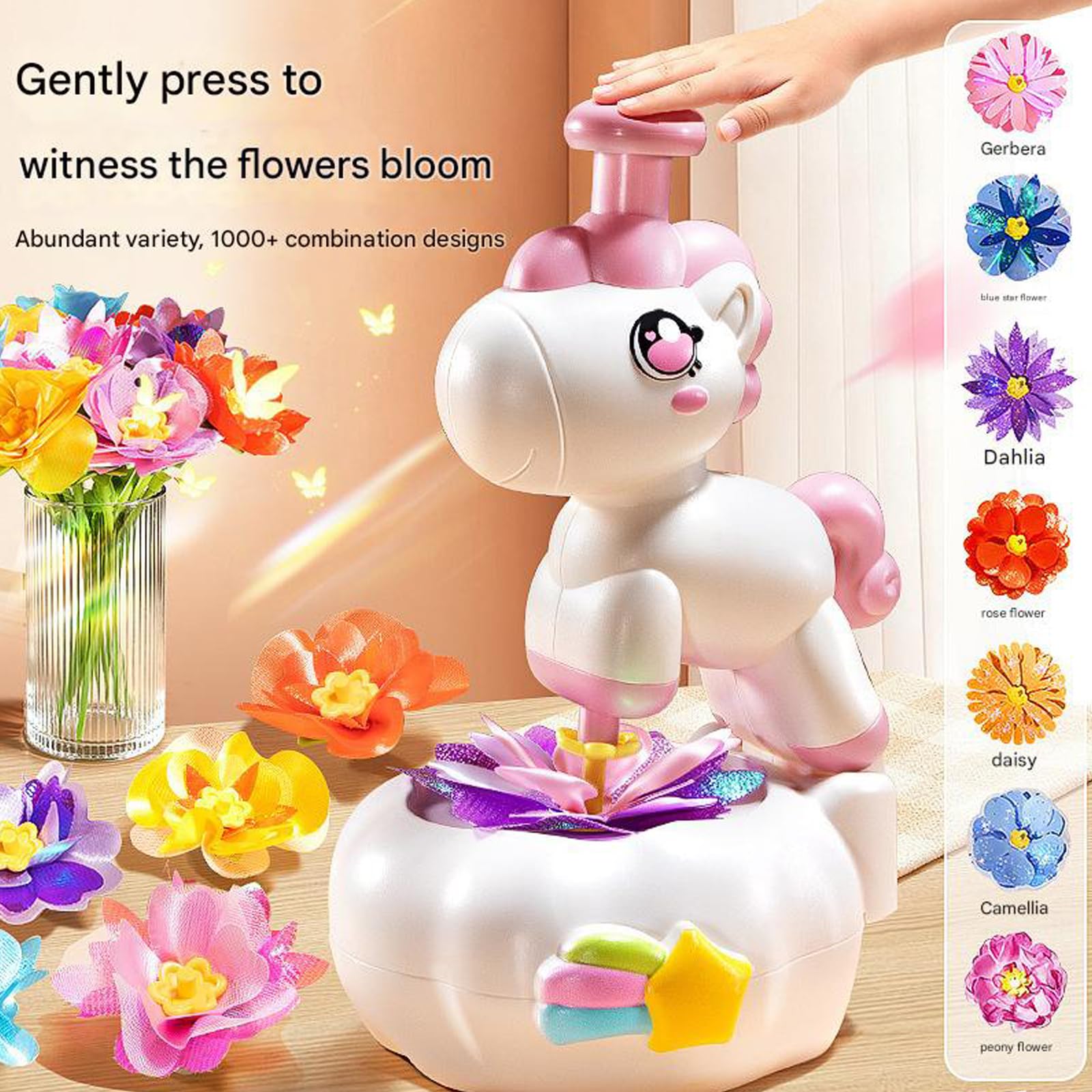 Interaktives Blumenpress Bastelset für Kinder, Spielzeug mit Blumenzubehör für Kinder und Mädchen, fantasievolles kreatives Spielen, Pressmaschinenspielzeug