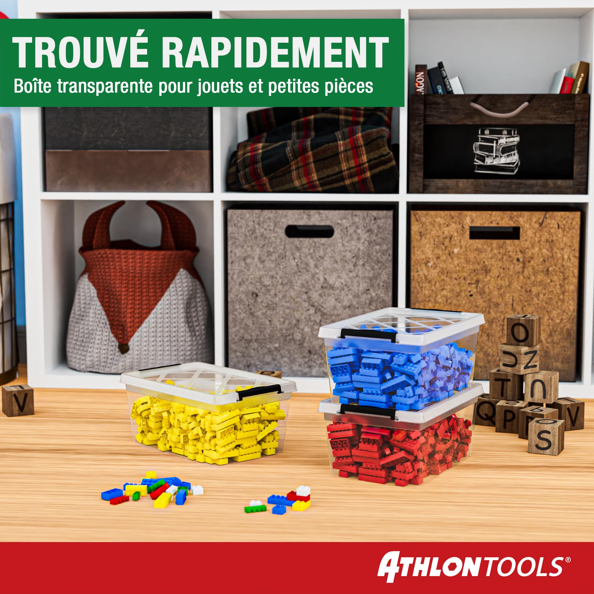 ATHLON TOOLS Lot de 10 boîtes de rangement de 5 L avec couvercle, petites, 100 % nouveau matériau, transparentes, sans BPA, conteneurs empilables, clips de verrouillage gris, pratiquement hermétiques
