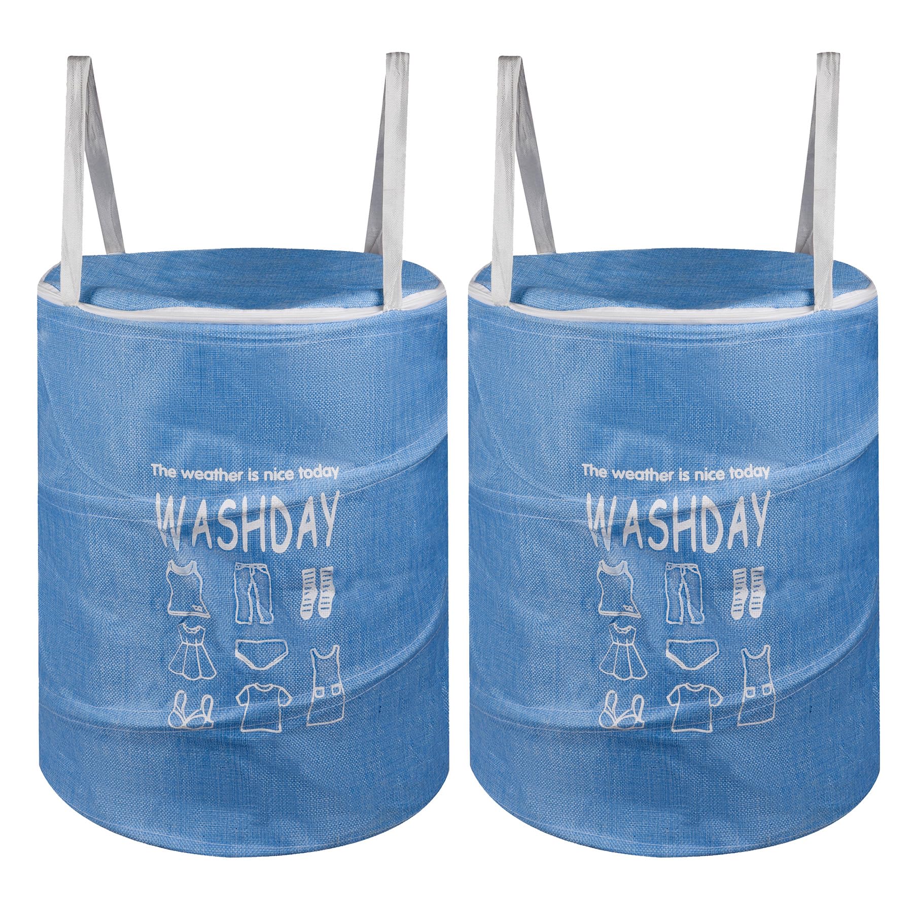 Kuber Industries Wäschekorb | Runder Faltbarer Wäschekorb | Jute Aufbewahrungstasche mit Knopfgriffen | Kleiderkorb für Zuhause | Spielzeug Aufbewahrungskorb | 45 Liter | 2 Stück | Blau
