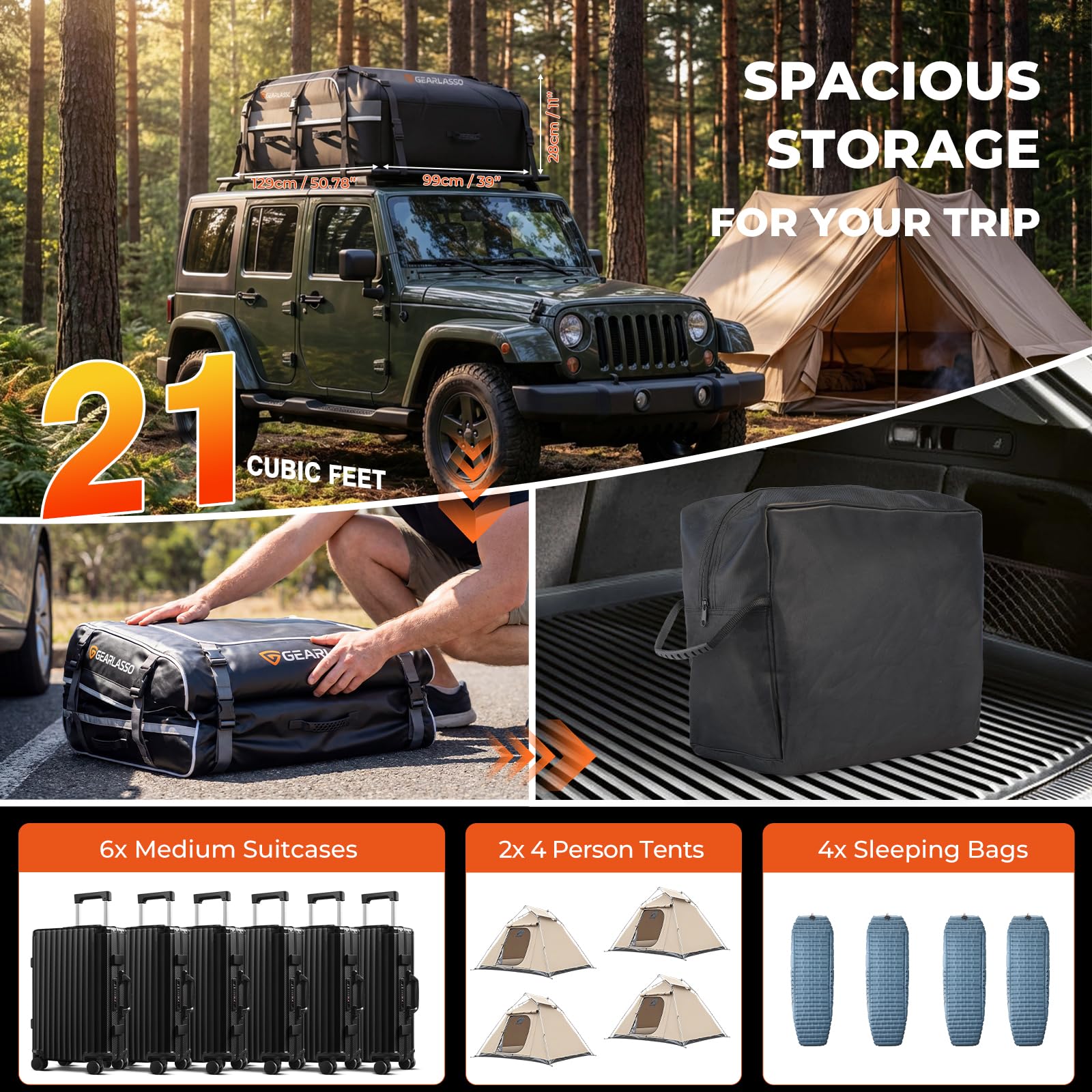 Sac de toit de voiture de 0,3 m³, sac de chargement imperméable pour voitures, VUS et camionnettes, PVC robuste 840D, ajustement universel avec ou sans porte-bagages de toit, tapis antidérapant