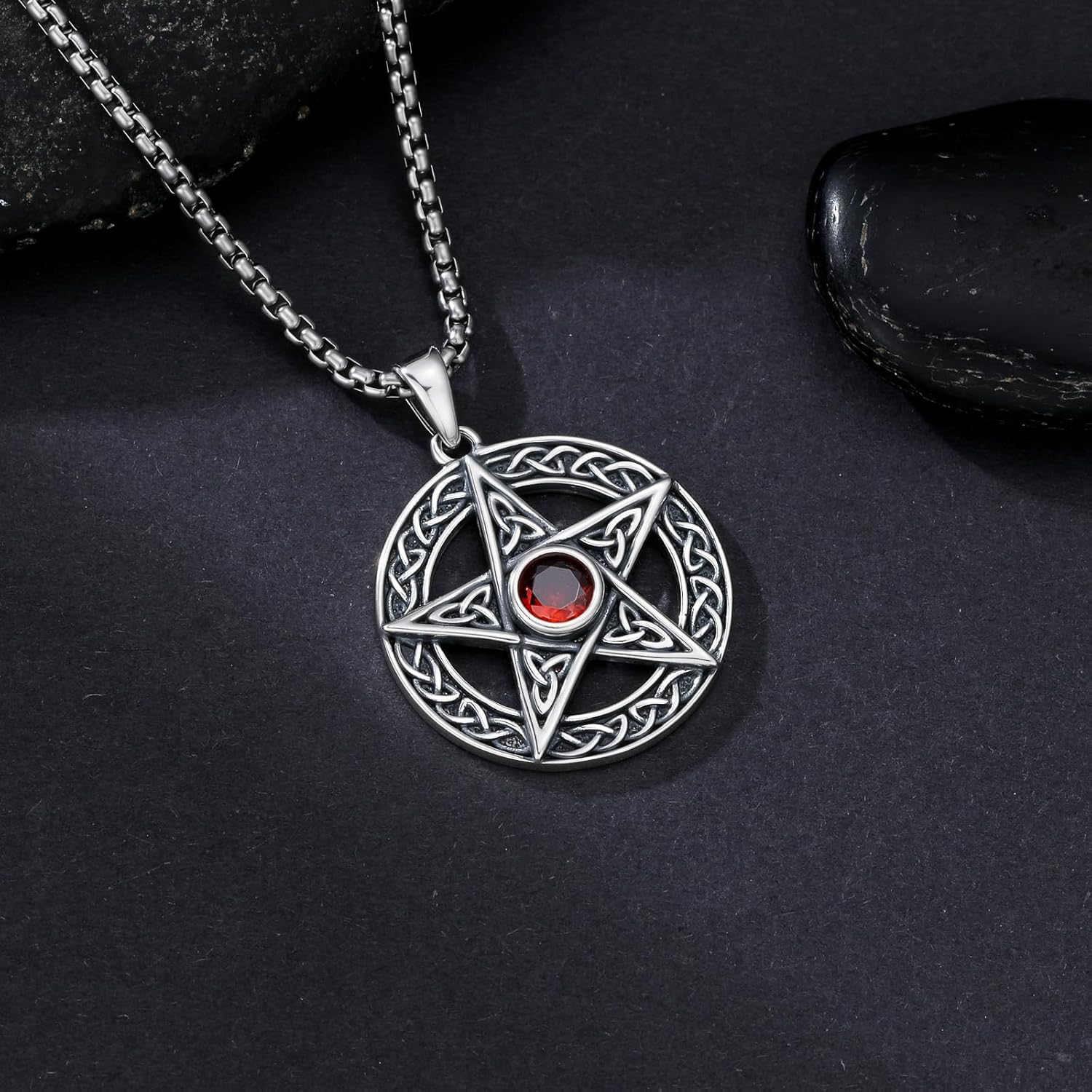 Pentagram Necklace 925 Sterling Silver Pentagram Pendant Wiccan Jewelry for Men Women, w/Stainless Steel Chain 22”+2” - Image 4