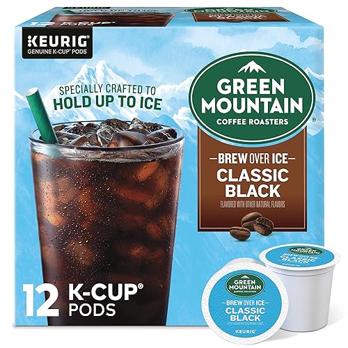 Green Mountain Coffee Roasters Brew Over Ice Classic Black - Cápsulas Keurig K-Cup de una sola porción, café helado de tostado medio, 12 unidades