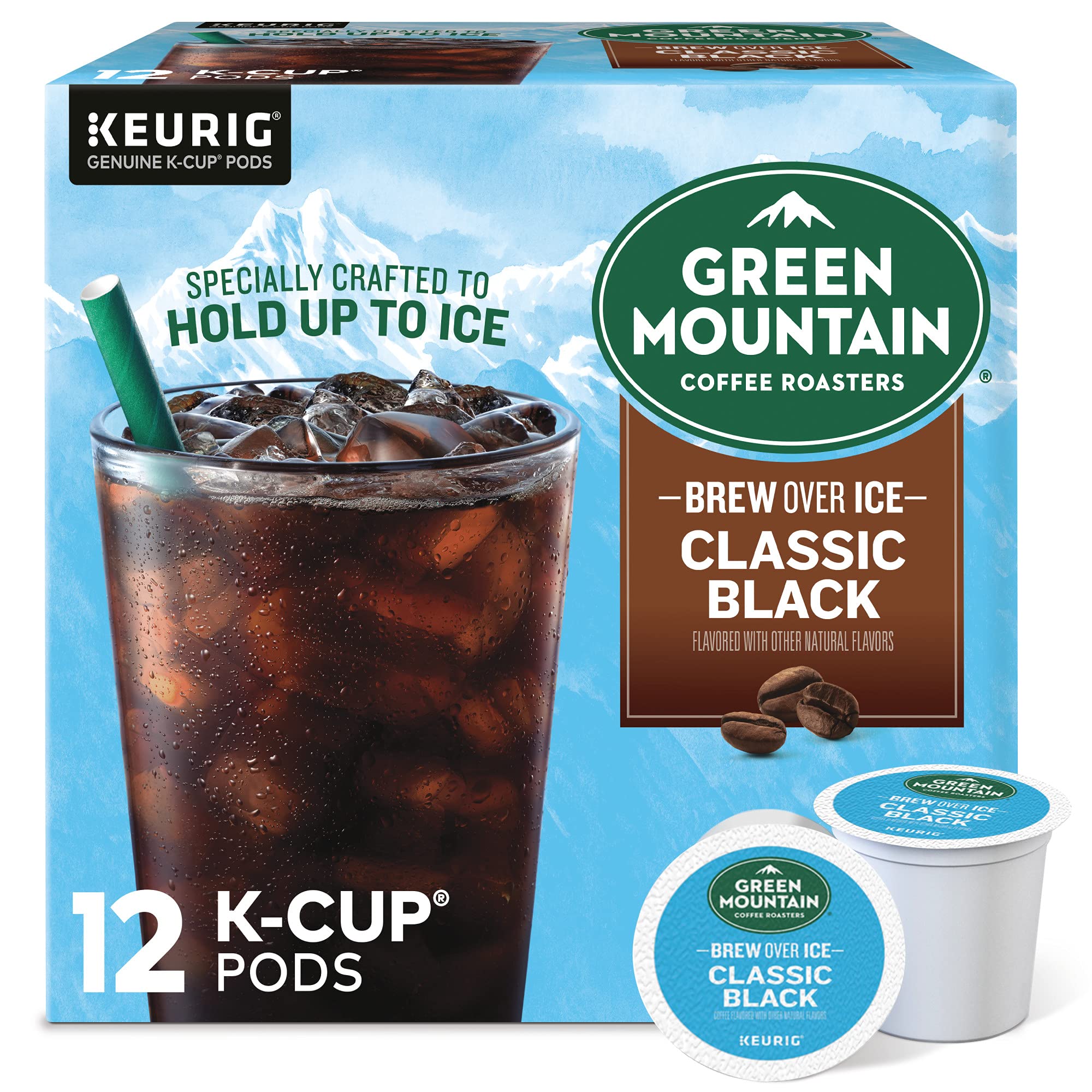 Green Mountain Coffee Roasters ICED Classic Black, Single Serve Keurig K-Cup Pods, Medium Roast Iced Coffee, 12 Count
