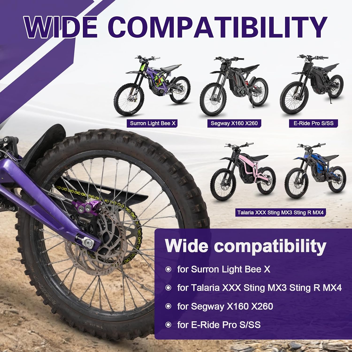 Upgraded Front and Rear Brake Kit for Surron Light Bee X/S, Talaria Sting MX3/R MX4, E Ride Pro-SS, Segway X160 X260 Electric Dirt Bike Parts (Purple)