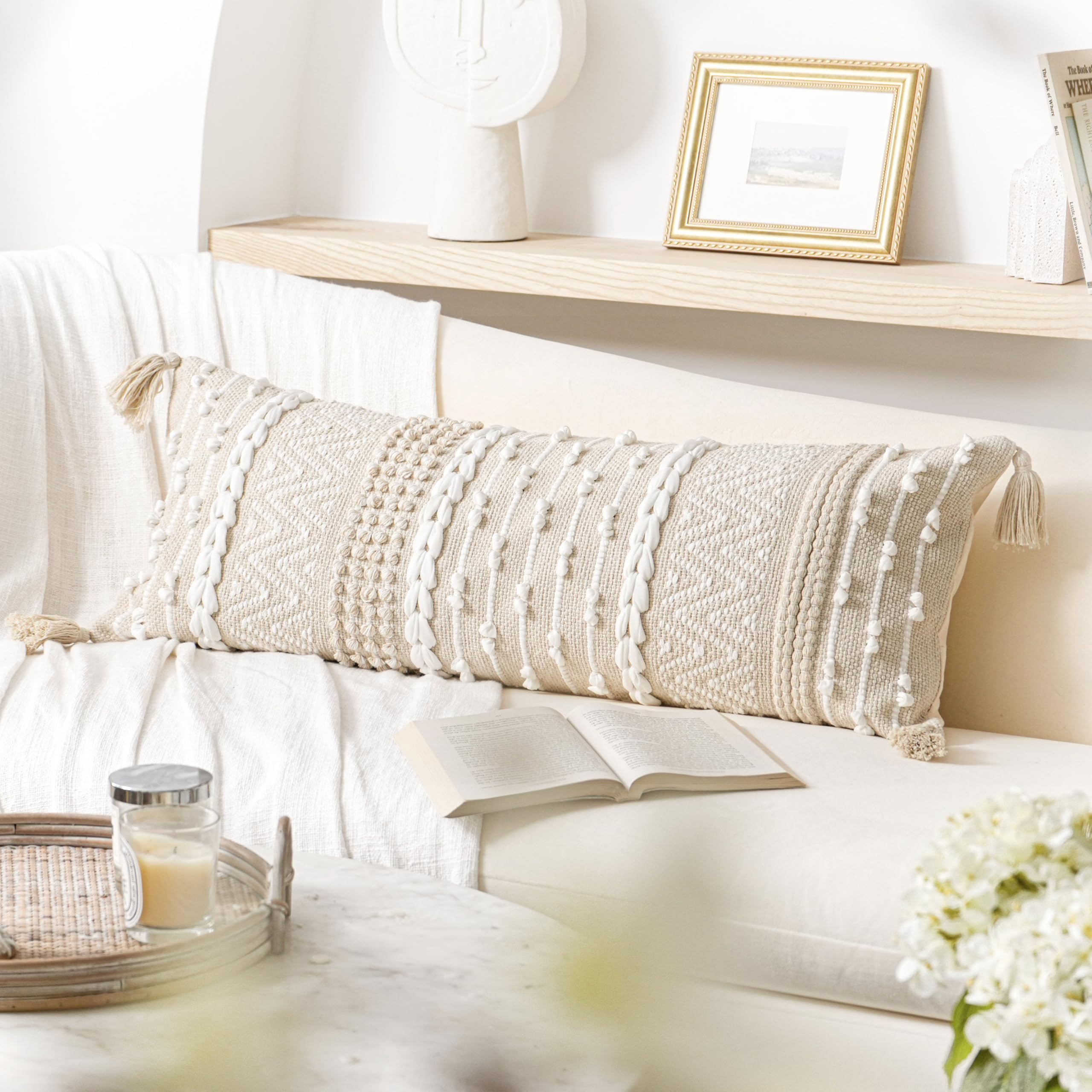 BlissBlush Federa Per Cuscino Lombare Macramè Fatto A Mano – 35x91 Cm, Copertura Decorativa Per Divano E Letto