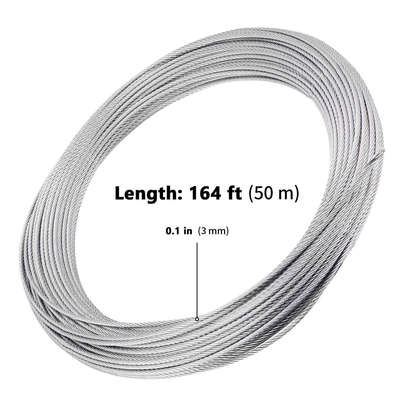 1 sztuka linki ze stali nierdzewnej 50 m x 3 mm, 7 x 7 rdzeni linek drucianych ze stali nierdzewnej, drut napinaj?cy linka stalowa do liny, por?czy kablowych, do zawieszenia na zewn?trz