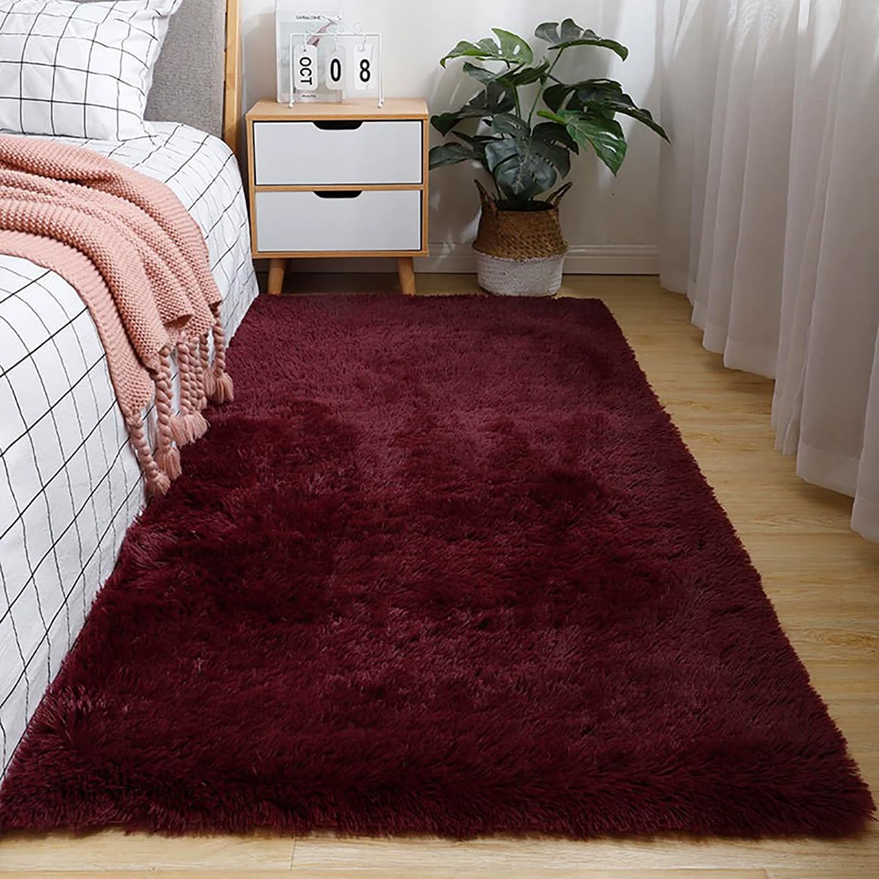 Tapis de salon 180 x 600 cm vin rouge lavable et antidérapant pour grand couloir