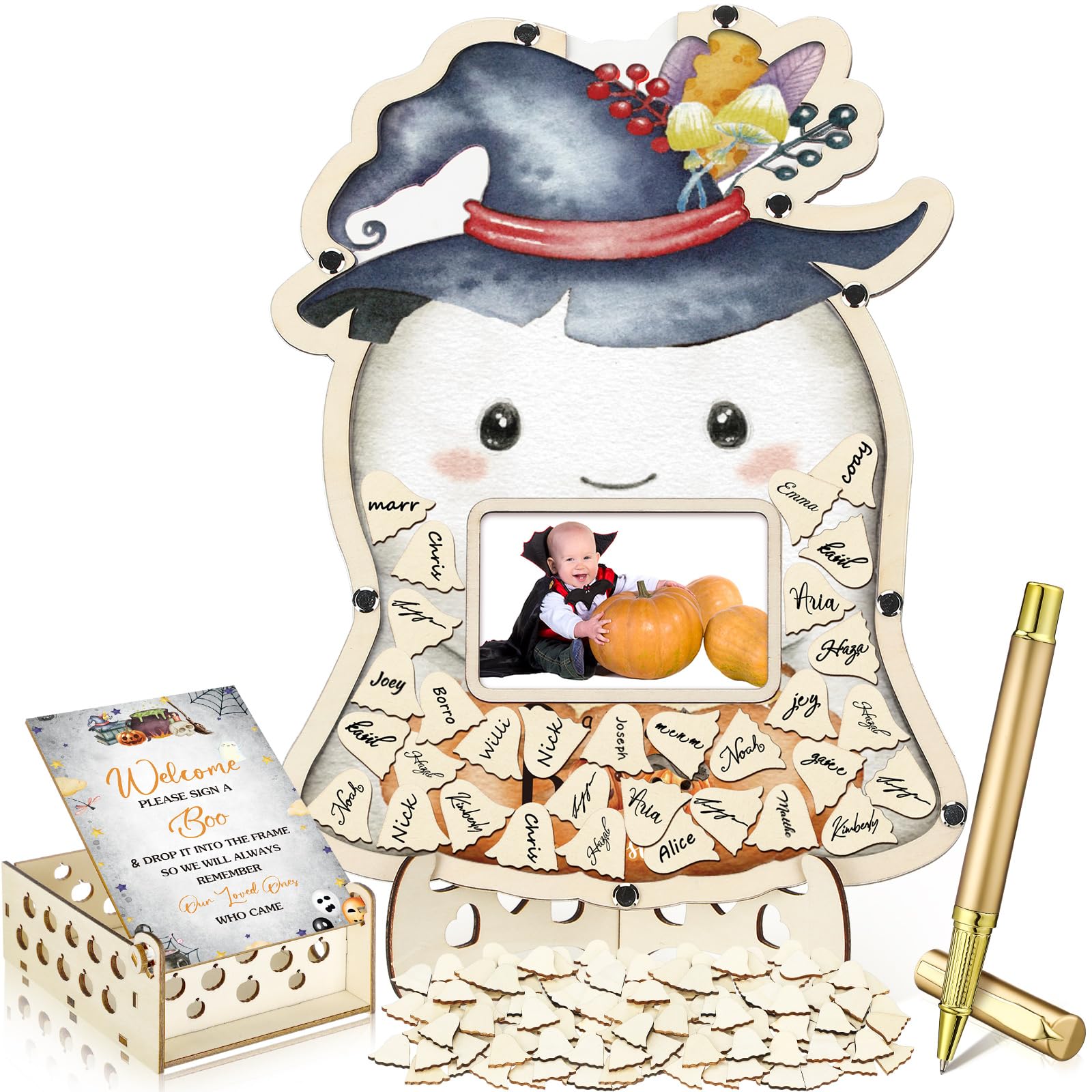 Wenqik 63 Pcs Halloween Little Boo Baby Shower Guest Book,Ivory White