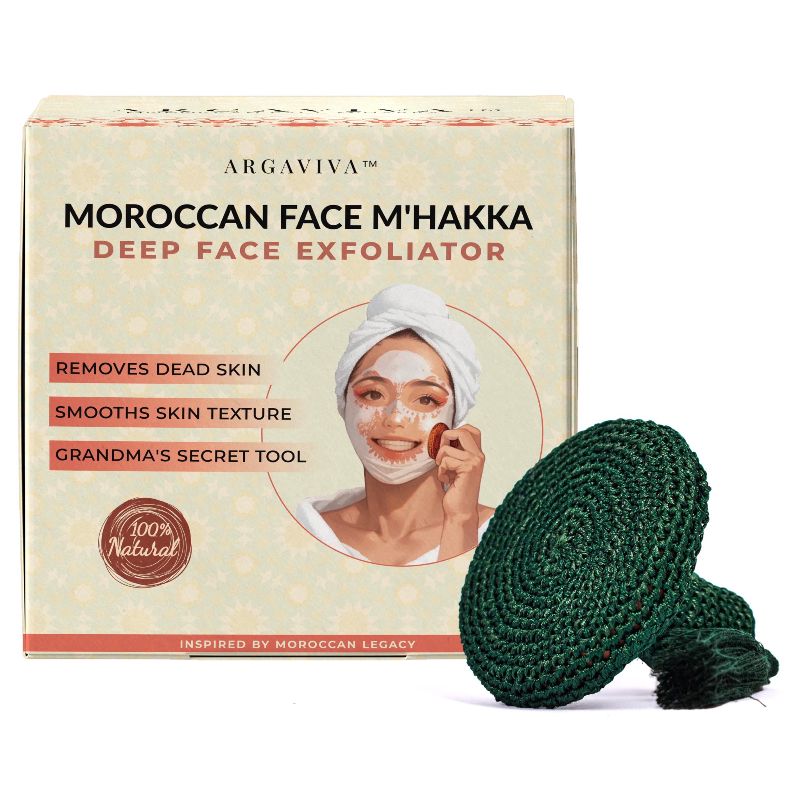 Face Scrubber Exfoliator – Gentle Face Exfoliator Scrubber & Facial Brush for Cleaning and Exfoliating – Moroccan Clay & Sabra Fabric Pad for Smooth