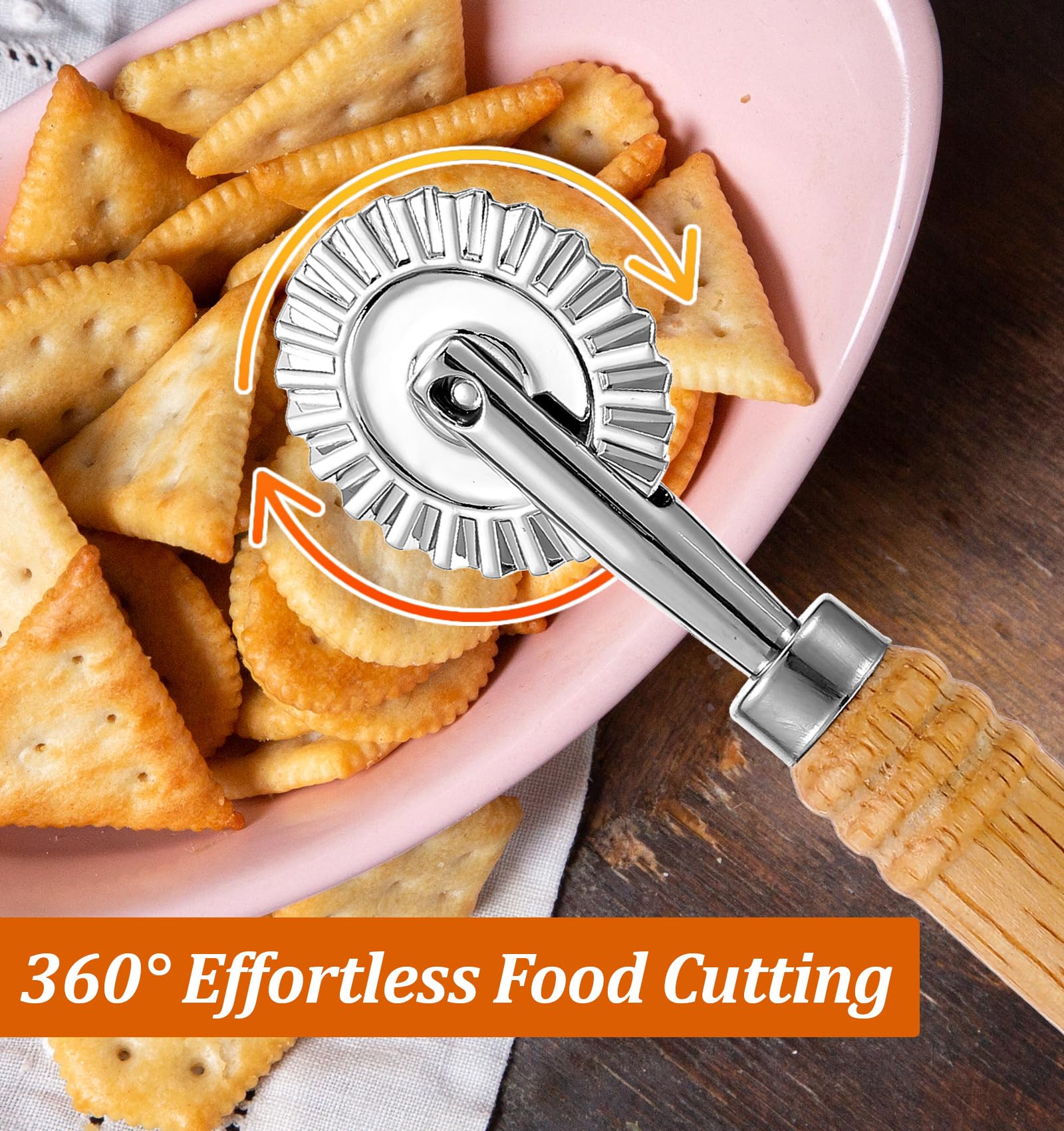 Stainless Steel Fluted Pastry Cutter Wheel - 6.3 Inch With Oak Handle For Pasta, Ravioli & Dumplings - View #9