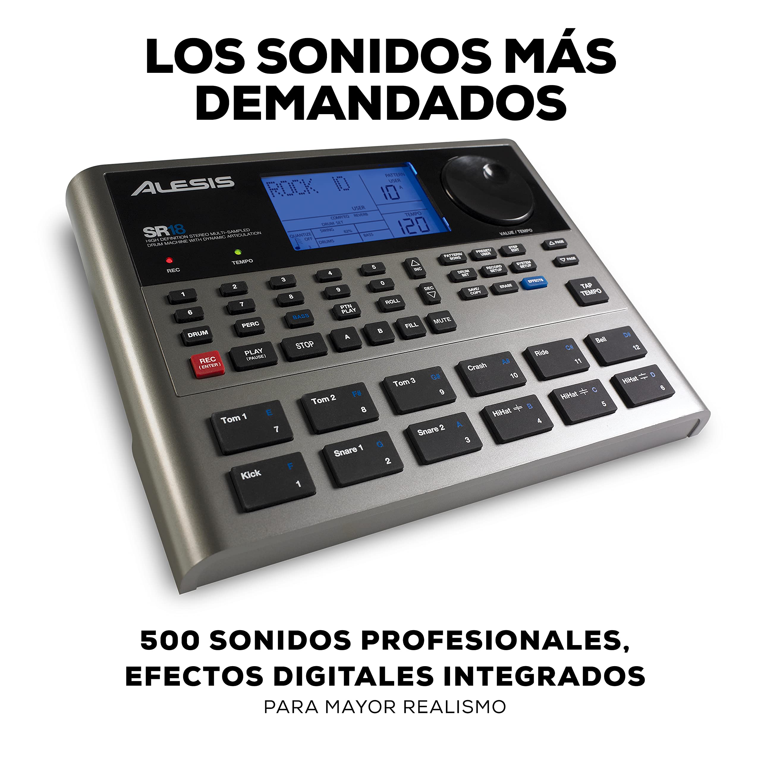 Alesis SR18 - Caja de Ritmos, Biblioteca de Sonidos de Percusión y Batería, 12 Pads Sensibles a la Intensidad, Entradas/Salidas para Óptima Funcionalidad y Efectos/Procesadores