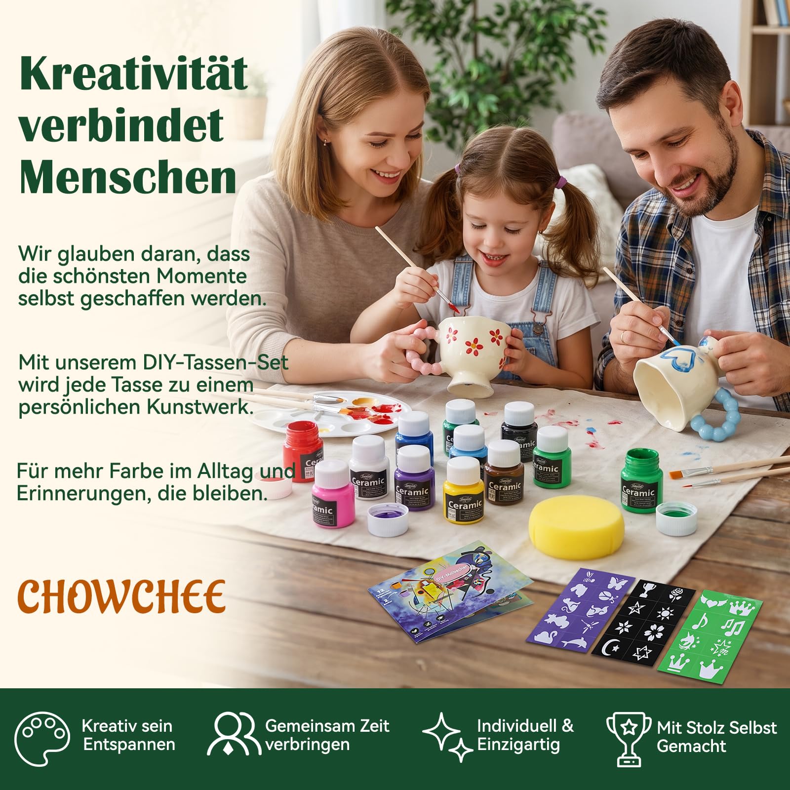 Zestaw do malowania ceramicznego DIY z 2 kubkami do malowania, farbami, pędzlami i szablonami, zestaw kubków dla początkujących, zestaw do samodzielnego wykonania, kreatywny prezent dla