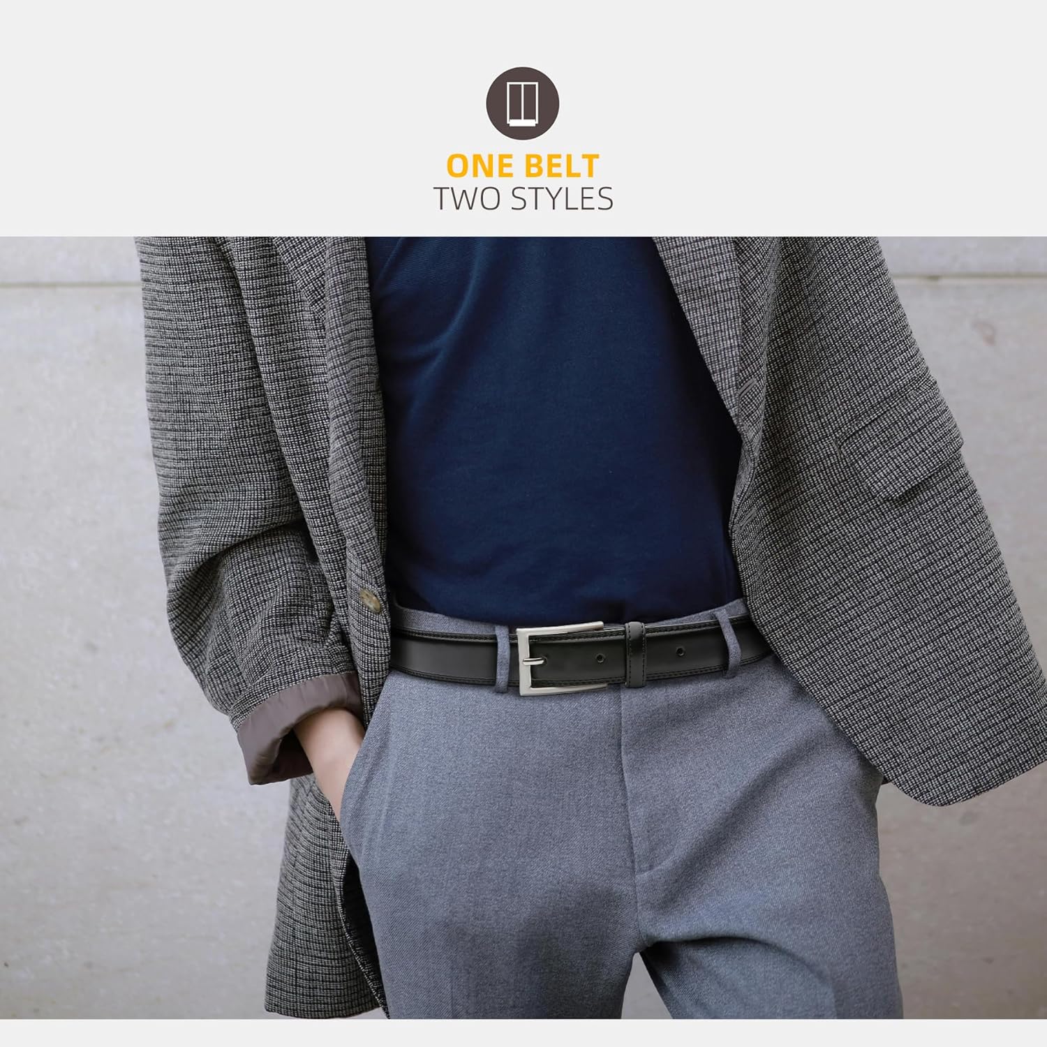 Mens Genuine Leather Dress Belt Classic Casual Belt with Single Prong Buckle for Jeans Pants Work and Business - Image 5