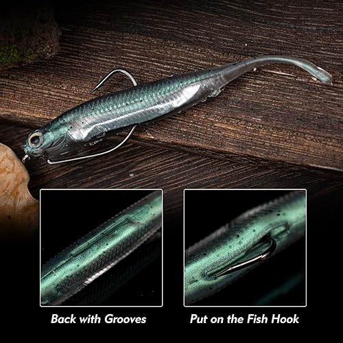Miniatura 4 de Goture Soft Plastic Baits with Worm Hooks Kit, StraightPaddleFork Tail Swimbaits, Soft Jerk Shad Baits Jerkbait Minnow Baits for Bass Trout, Fishing