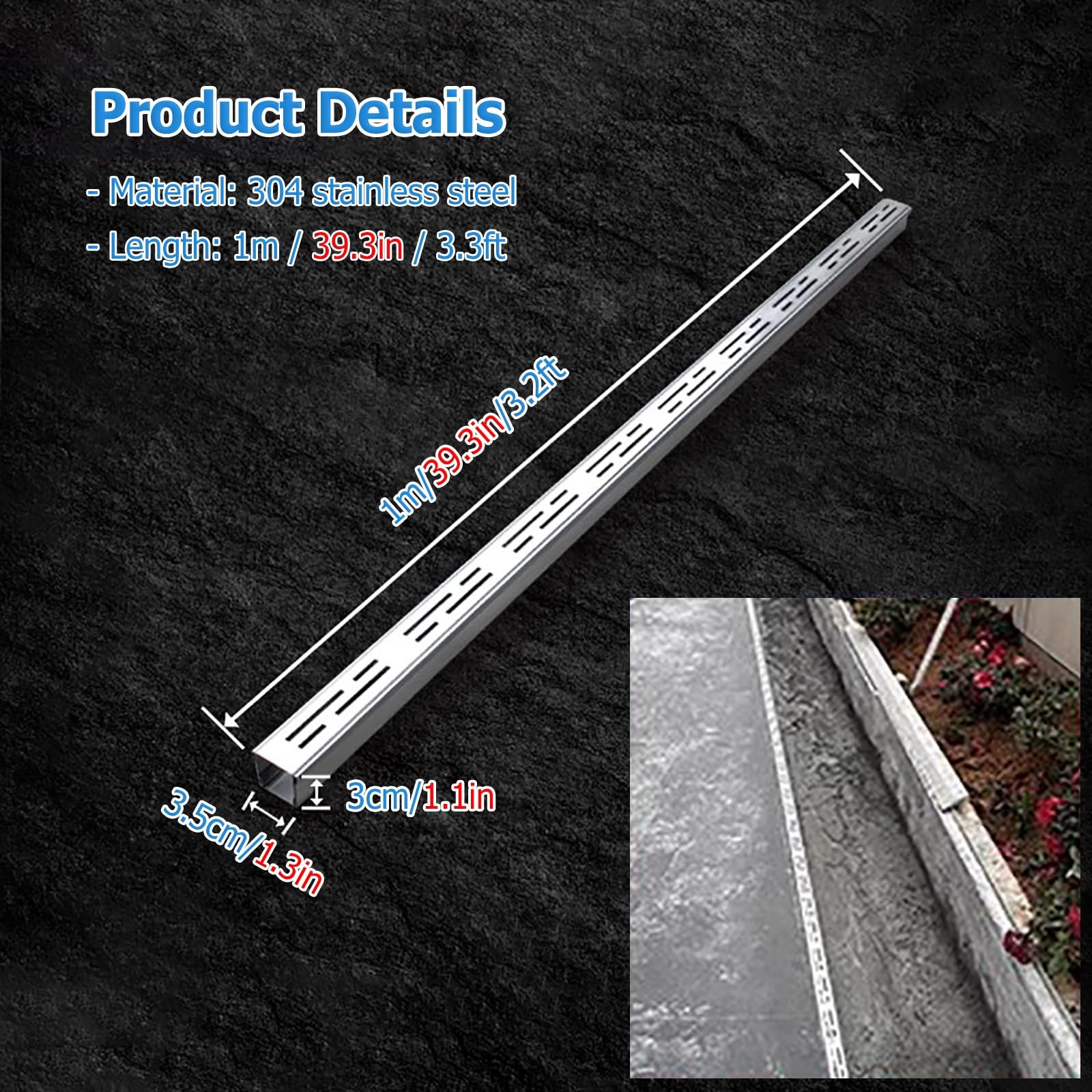 Griglia di scarico in acciaio inox, deviatore d'acqua stretto, per vialetto, doccia, giardino, WC, 15 x 4 cm, Premium D Solut