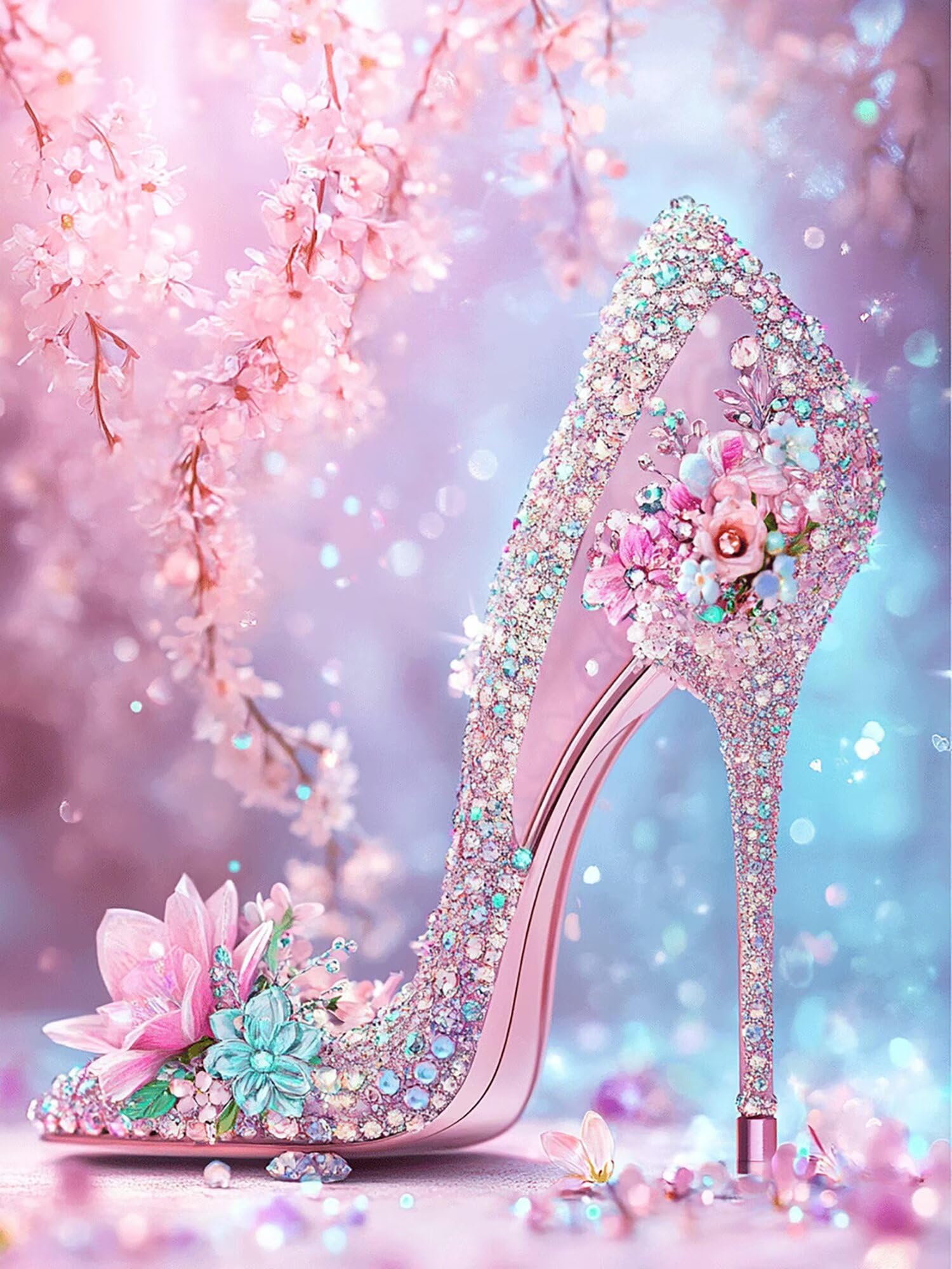 Rosa Diamond Painting Kristallschuhe Diamond Painting 60x80cm, 5D Vollbohrer Diamanten Kinder Bastelset DIY Set Erwachsene Kreativ Set für Erwachsene für Zimmer Wand Deko Geschenke für Frauen,Model801