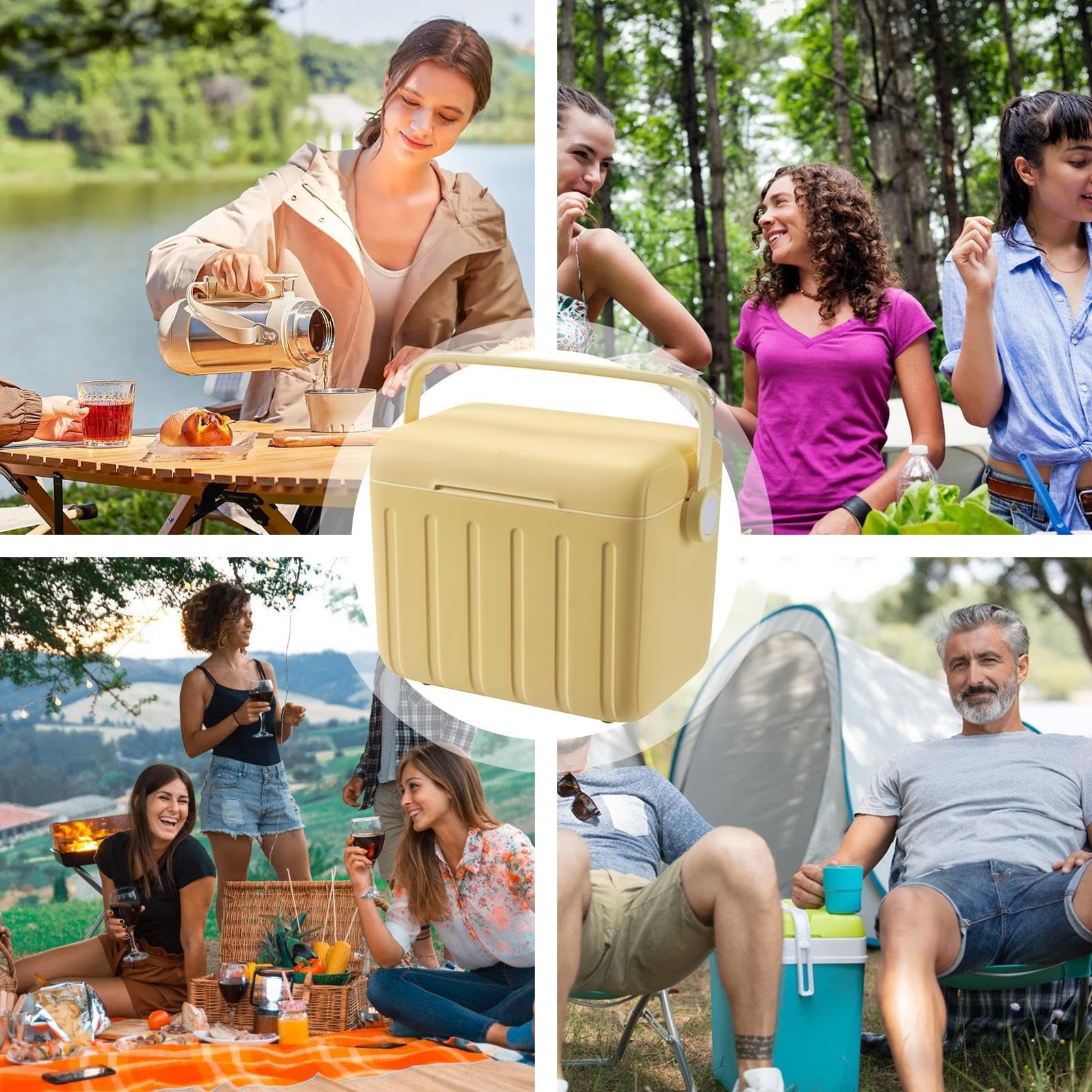 Enfriadores de camping – Contenedores de refrigeración para bebidas de 6 litros, pequeña caja aislante portátil, diseño duradero a prueba de fugas, asa de fácil transporte, perfecto para campistas