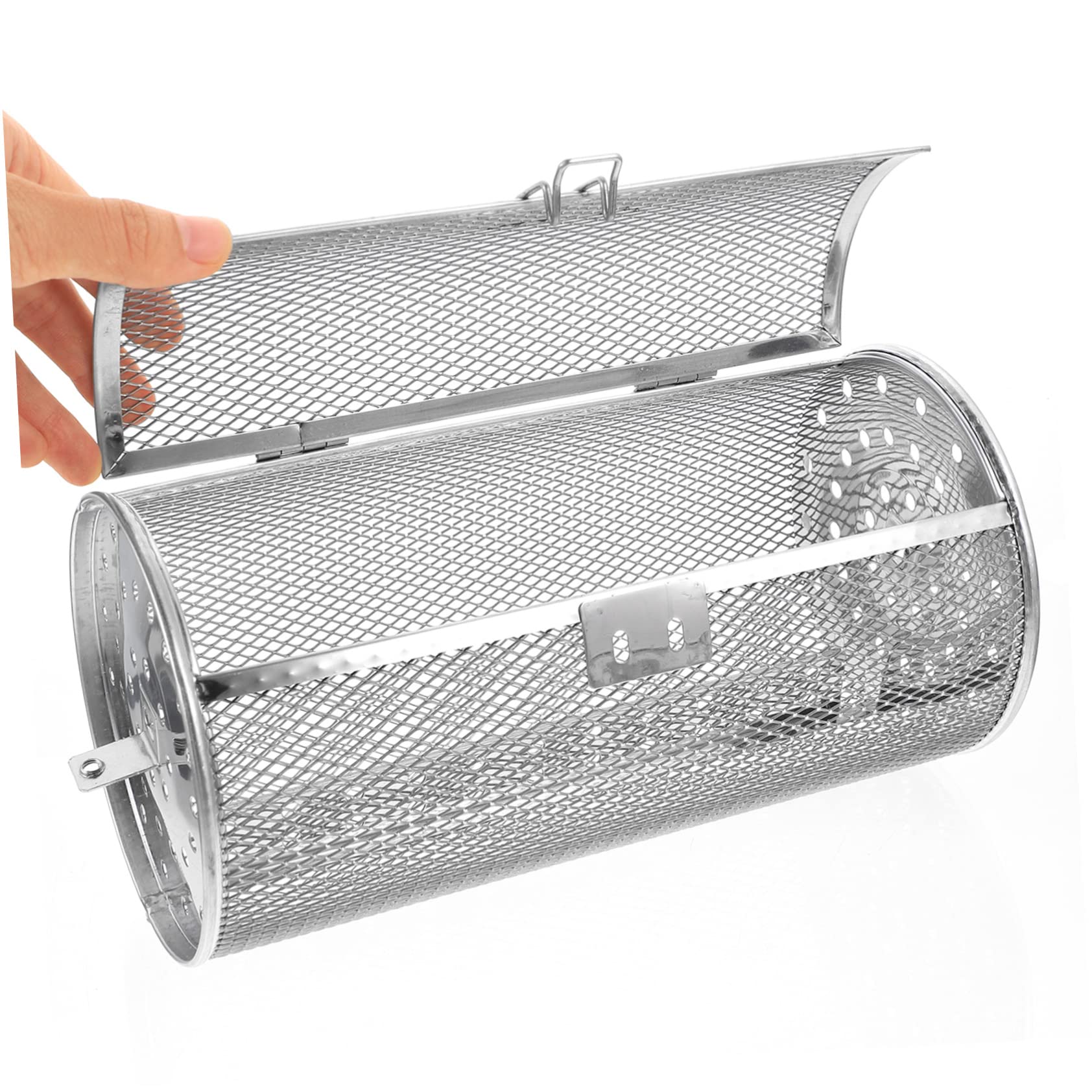 Jaula Giratoria de Acero Inoxidable para Asar Nueces y Pimientos | Rejilla de Plata , Calentamiento Uniforme , Uso en Restaurante y Cocina para Tostado