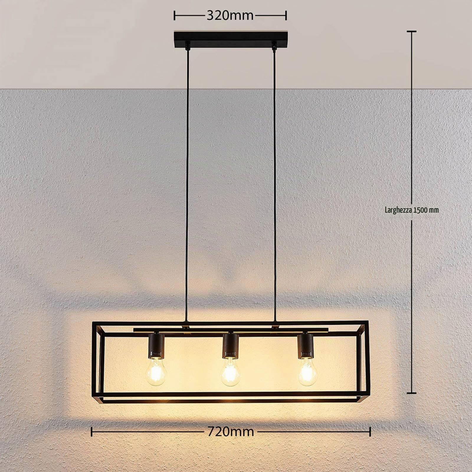 Lindby Lampadario a Sospensione Nero, Lampada Gabbia Nera Metallo Industrial Vintage Cucina Sala da Pranzo Ristorante 3 Luci E27 Plafoniera Led Soffitto Moderna Acciaio