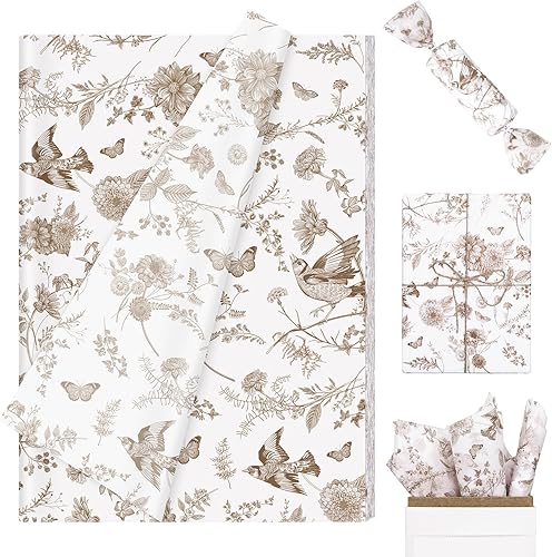 Miniatura 11 de Whaline 100 hojas de papel de seda floral azul chinoiserie pájaro flor regalo papel de regalo 13.7 x 19.6 pulgadas, elegante azul y blanco