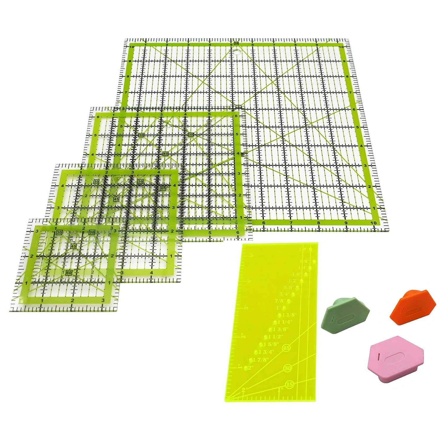 Quilting Rulers,Sewing Ruler,4 Piece Acrylic Square Quilting Templates with 3pcs Magnetic Seam Guide,Clear Precision Ruler for Quilting Sewing,Tools Supplies Accessories