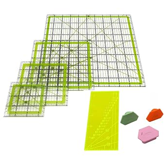 Quilting Rulers,Sewing Ruler,4 Piece Acrylic Square Quilting Templates with 3pcs Magnetic Seam Guide,Clear Precision Ruler for Quilting Sewing,Tools Supplies Accessories