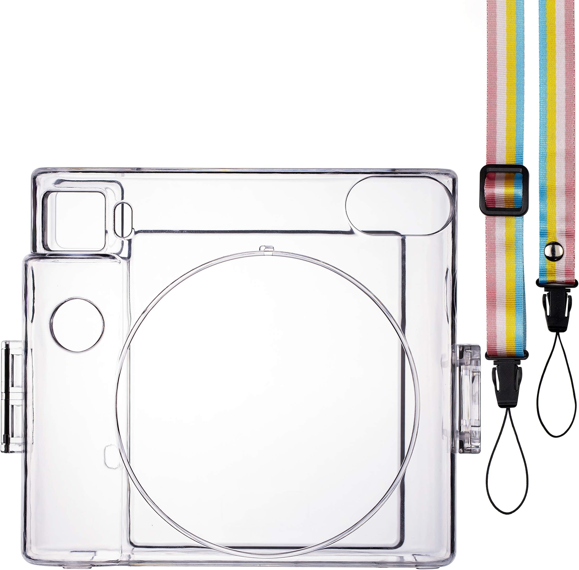 QUEEN3C Instant Square SQ1 Camera Clear Case with Adjustable Rainbow Shoulder Strap, Designed for Square SQ1 Instant Camera. (Transparent)