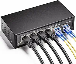 Switch Ethernet de 6 portas 2,5 Gb não gerenciado | 4 x 2,5 Gigabit | 2 x 10G SFP+ | Compatível 100/1000/2500Mbps | Plug & Play | Interruptor de metal sem ventilador para AP sem fio, NAS, PC