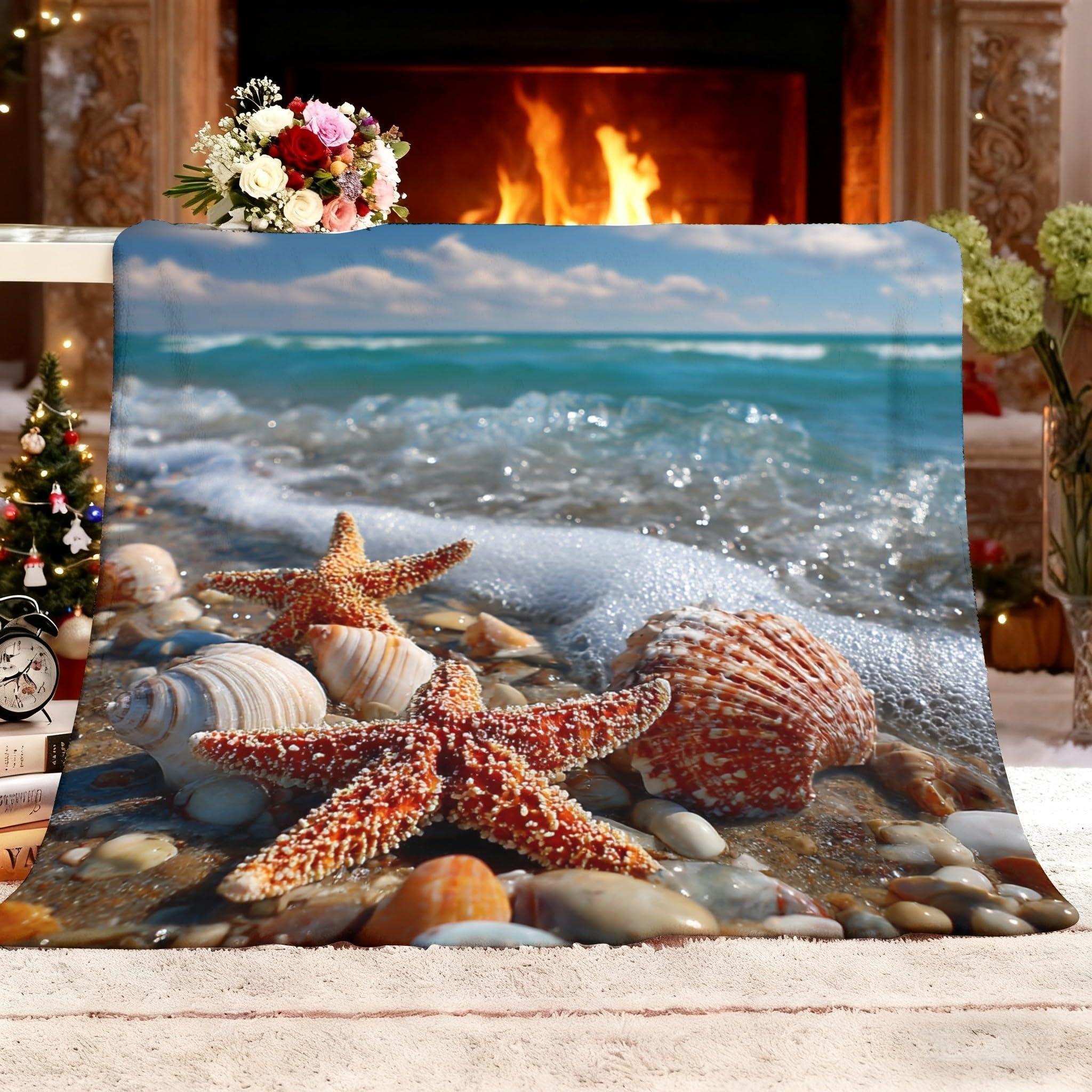 Plaid personnalisé photo unique : couverture polaire douceur plage 150x200 cm, cadeau idéal