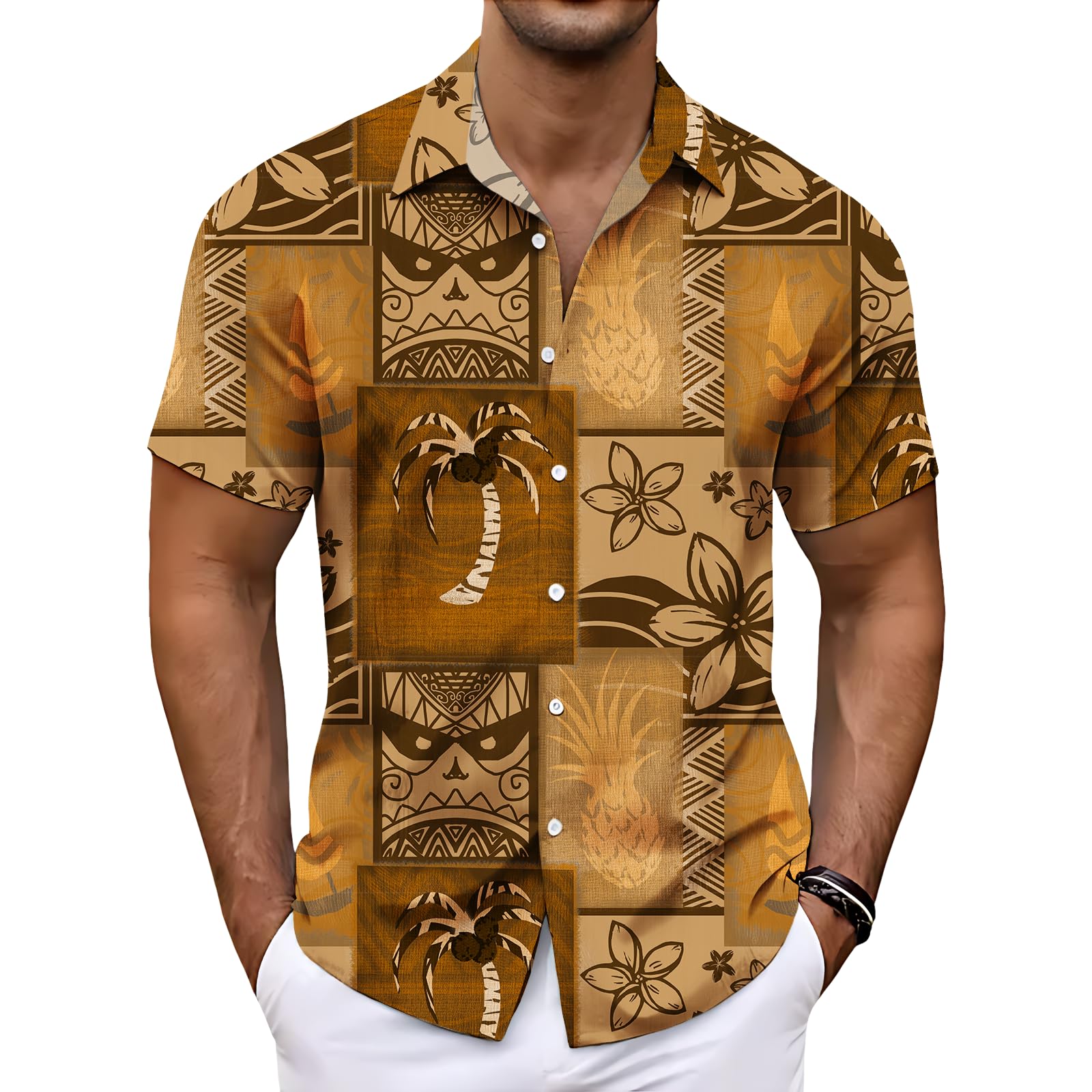 HOTYD Hawaiian Shirts for Men Pineapple Short Sleeve Button Down Shirts Summer Quick Dry Tropical Holiday Beach Shirts