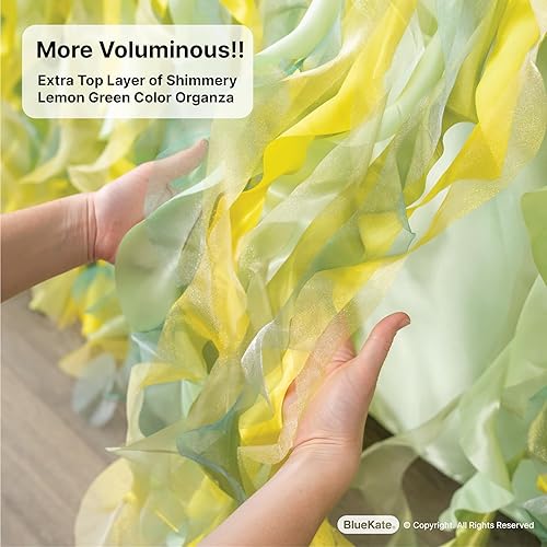 Miniatura 4 de BLUEKATE Falda de mesa verde limón. Falda de mesa de 6 pies con organza de doble capa. Decoraciones temáticas de selva, cumpleaños, decoraciones de