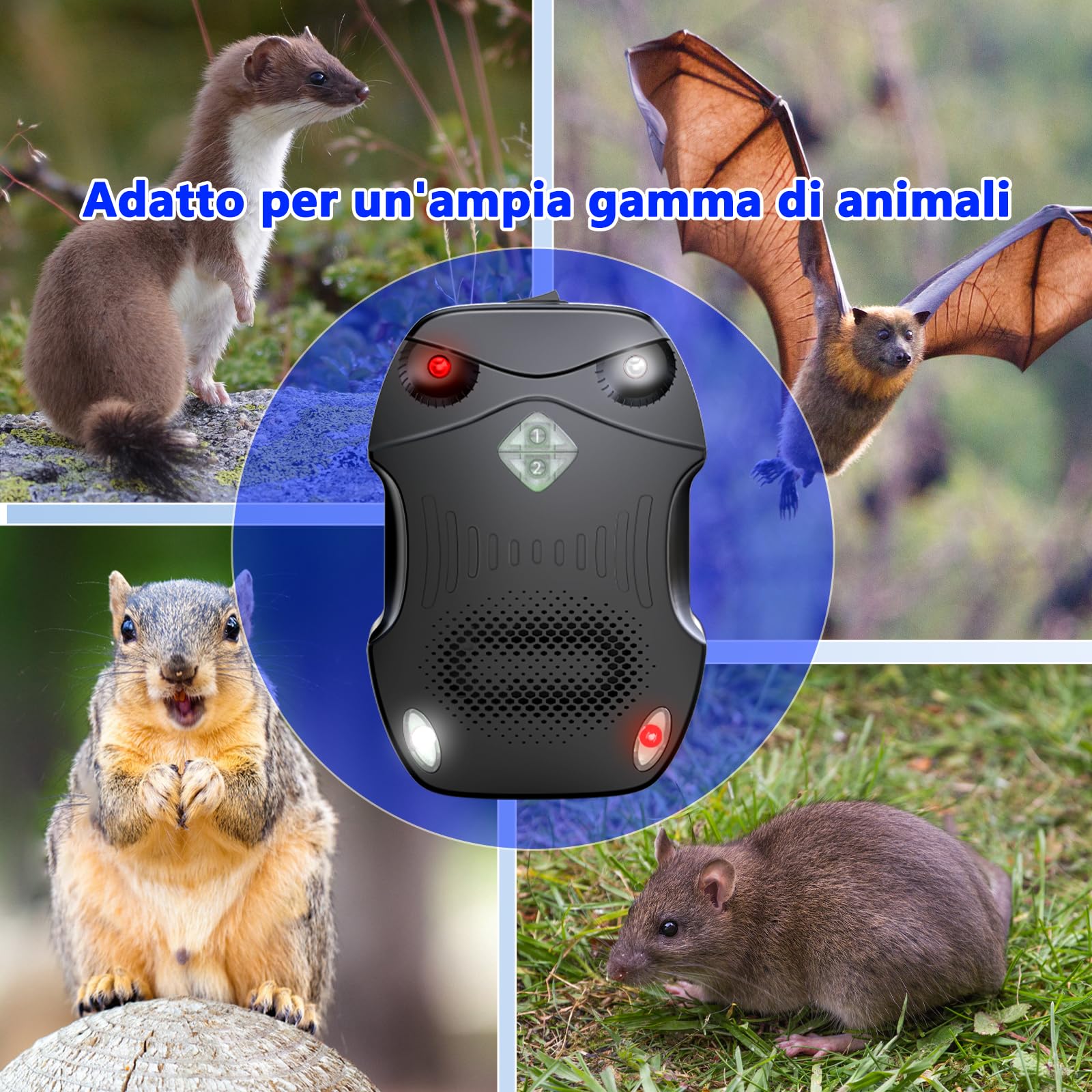 Repellente Topi per Auto, Repellente Martore Auto con Flash | 9-65kHz Ultrasuoni per Topi a Batteria | Anti Martora, Faine, Donnole e Roditori | per Garage, Casa, Giardino (2 Pezzi)