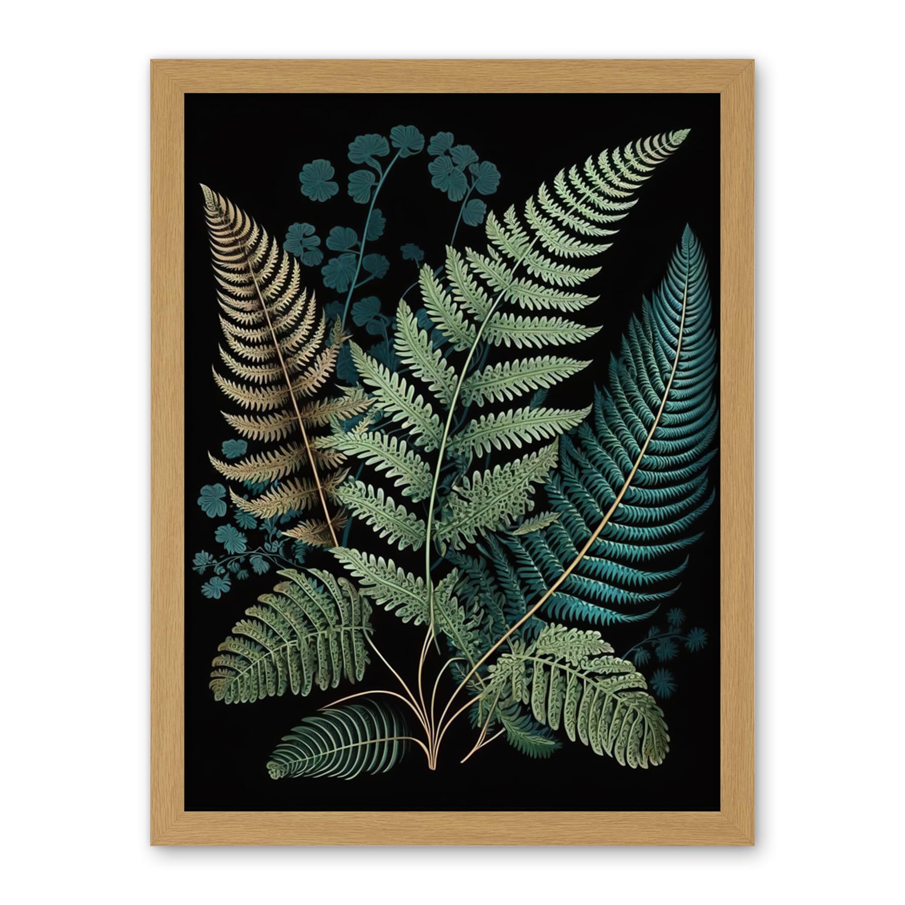 Artery8 Detailed Leaves Fern Fronds Botanical Illustration Artwork Framed Wall Art Print 18X24 Inch