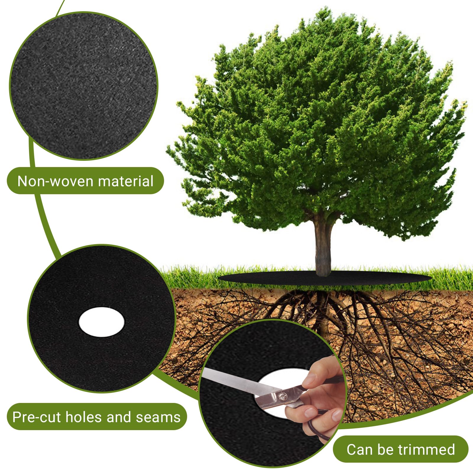 Set di 12 tele anticattive erbe, cuscino rotondo in tessuto non tessuto, biodegradabile, pacciamatura, giardino, tela invernale, pianta esterna, per nuovi alberi, fruttetti, paesaggio, diametro 52 cm