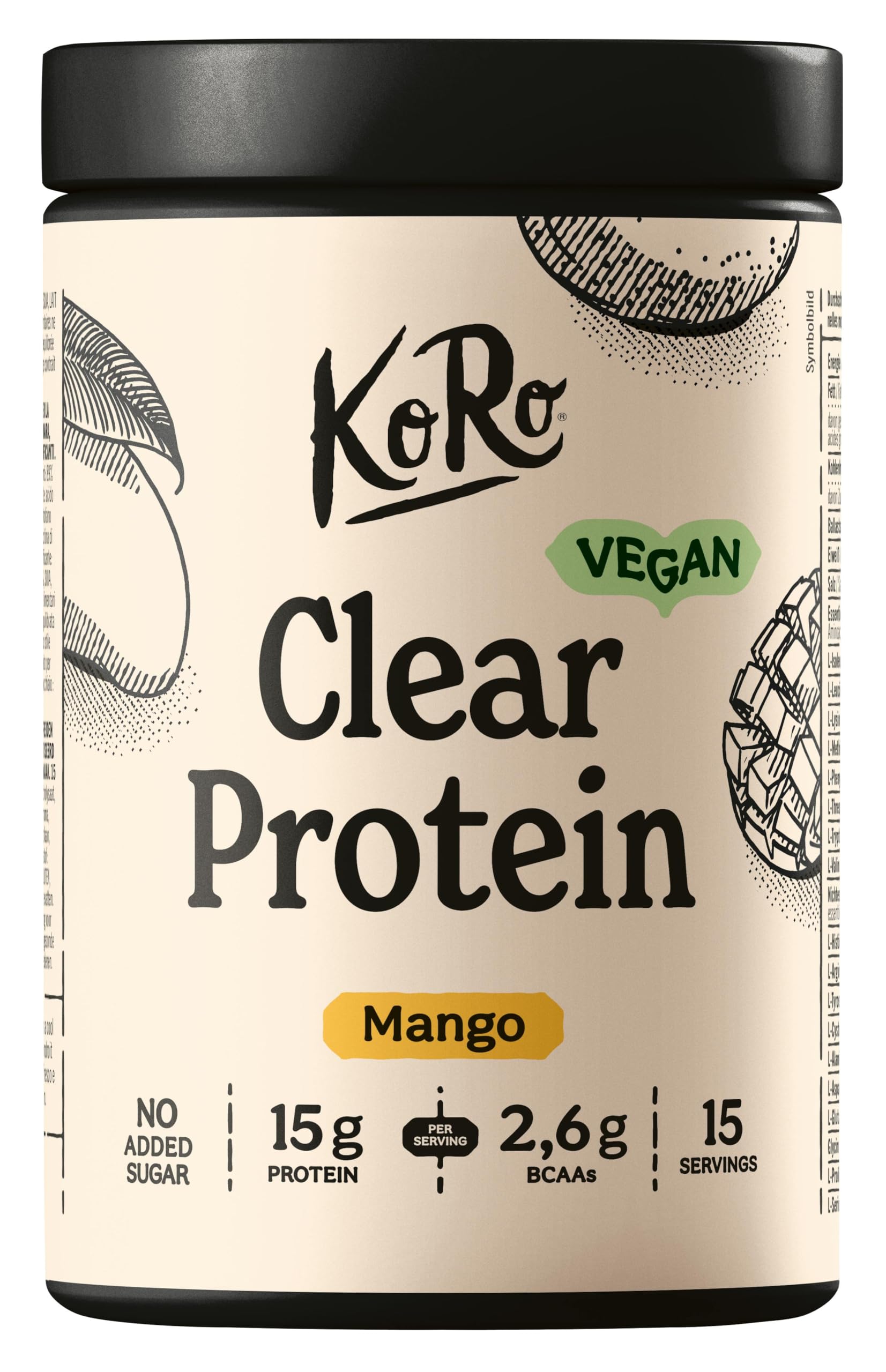 KoRo - Clear protein vegan à la mangue 300 g - Source de protéines vegan - Contient des BCAA - Sans sucres ajoutés : Sucré au sucralose*