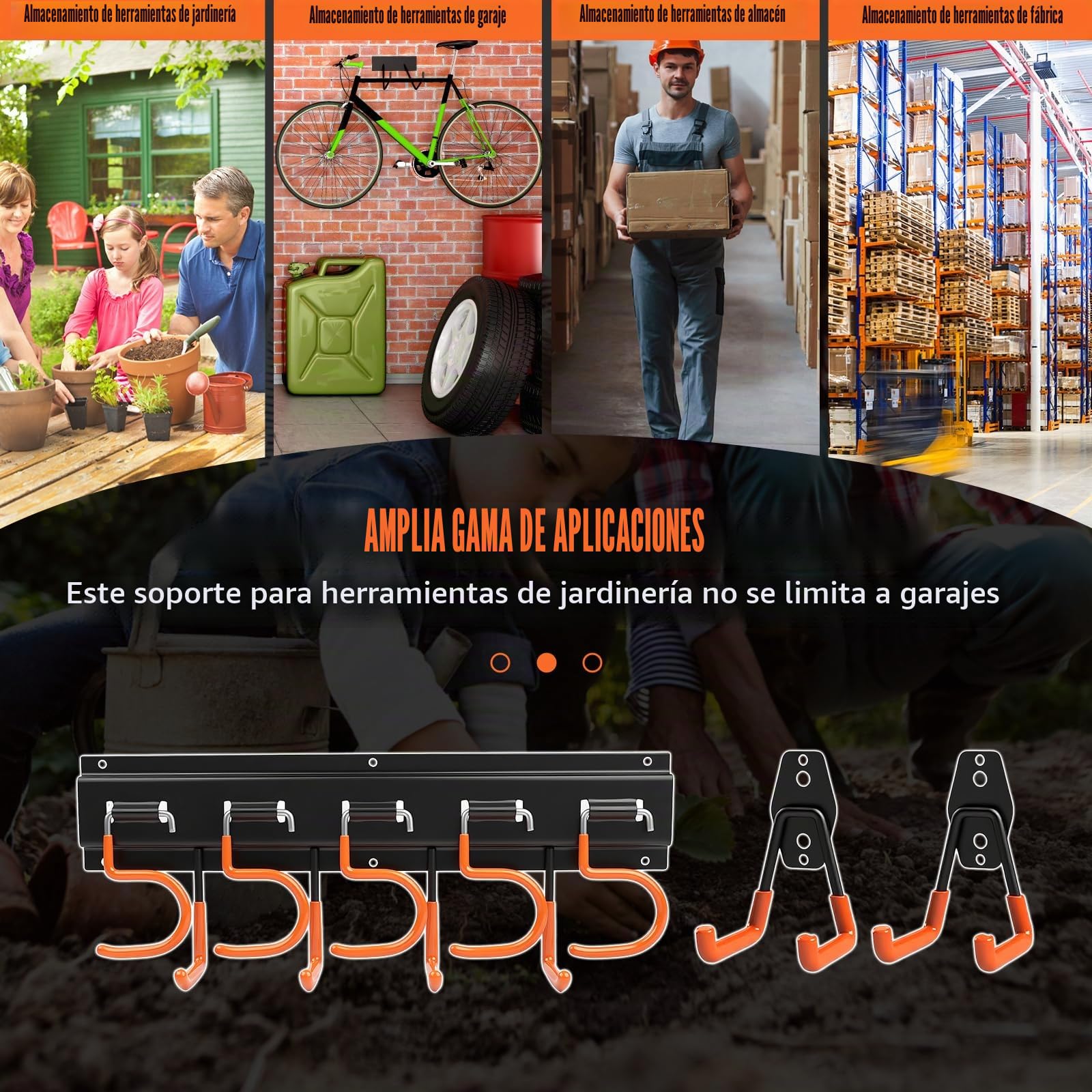 Organizador de Herramientas 4x40.6cm con 20 Ganchos S, 2 Ganchos Dobles, Recubrimiento Antideslizante, Soporte Herramientas para Escoba, Mopa, Pala, Jardín, Garaje, Trastero