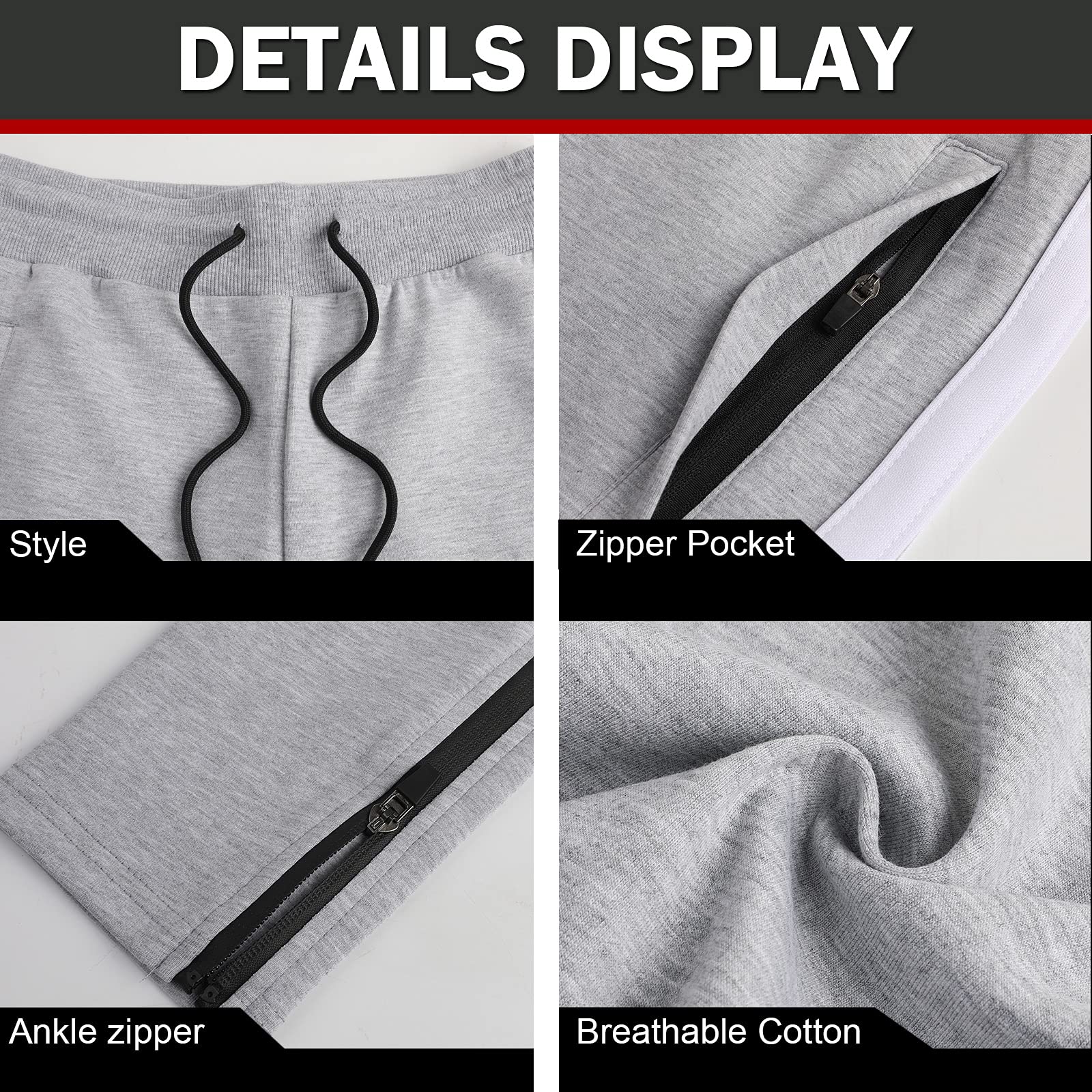 Suwangi Pantaloni Tuta Uomo Palestra Running della Allenamento Slim Fit Design a Righe con Tasche Zip