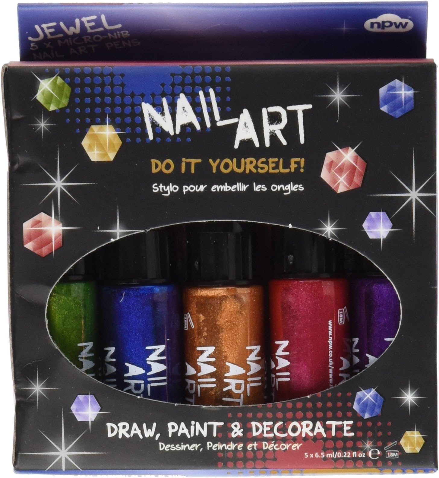 NPW-USA 5 Piece Mini Nail Art Pens, Jewel