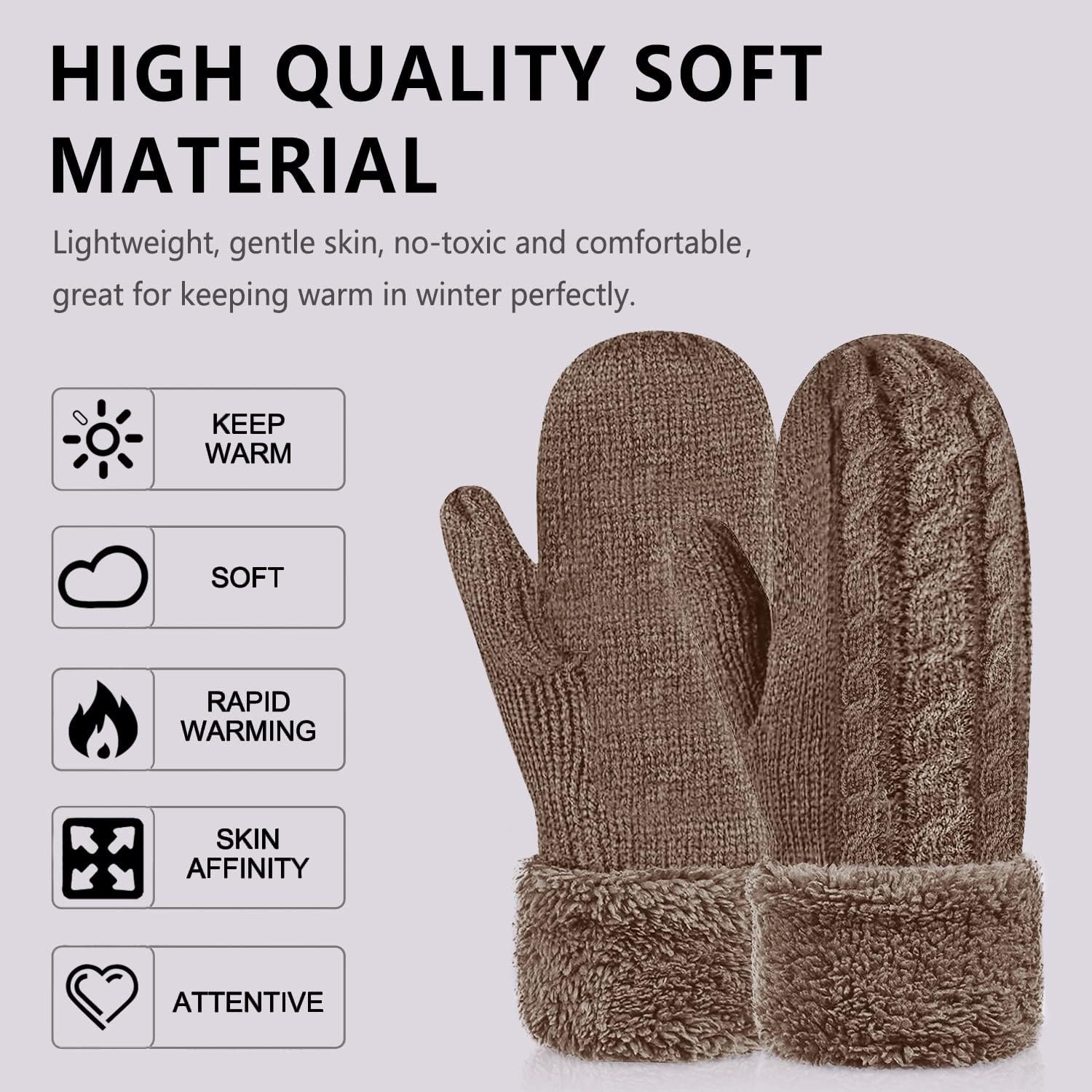 Whiteleopard Women's Winter Gloves Warm Lining - Cozy Wool Knit Thick Gloves Mittens - Image 3