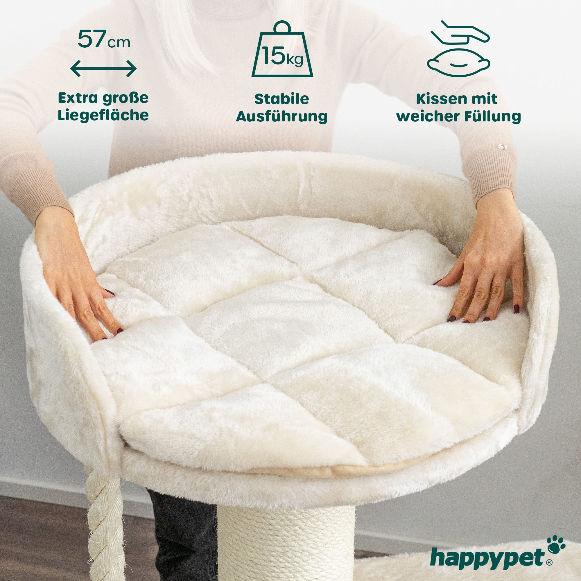HAPPYPET Premium Kratzbaum Grosse Katzen Stabil 'Felix' - Katzenbaum, Kletterbaum, für Maine Coon, Natursisal, Dicke Stämme mit 18 cm, 120 cm Hoch