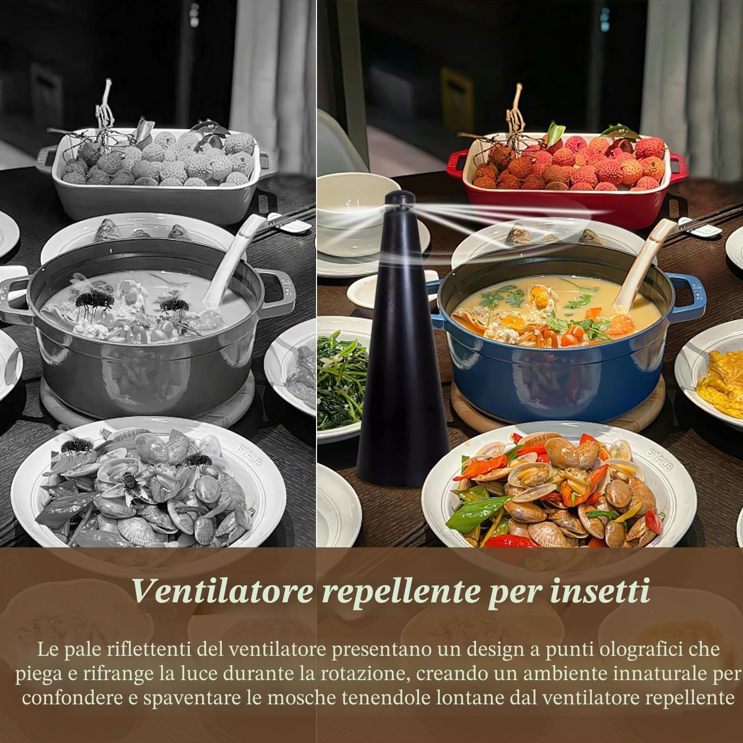 Repellente per Mosche, 2 x Ventilatore Repellente Portatile da Tavolo, Scacciamosche Elettrico con Gancio, Ventilatore Anti Mosche, Scaccia Mosches da Cibo.