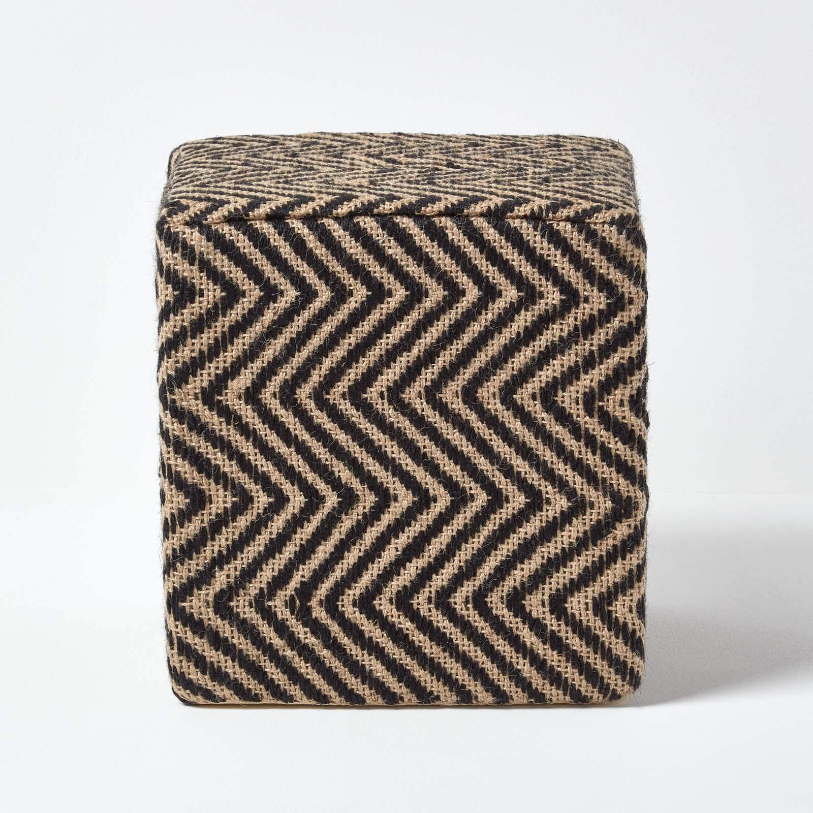 HOMESCAPES Pouf carré en Jute à Motifs Losanges Noir et crème 36 x 36 x 38 cm
