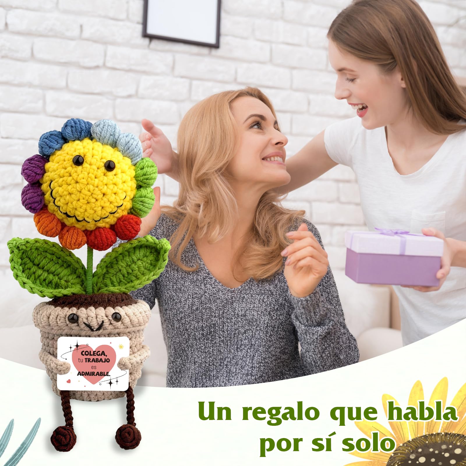 Girasol de Ganchillo de Apoyo Emocional, Lindo Adorno Colorido Girasoles para Mujer