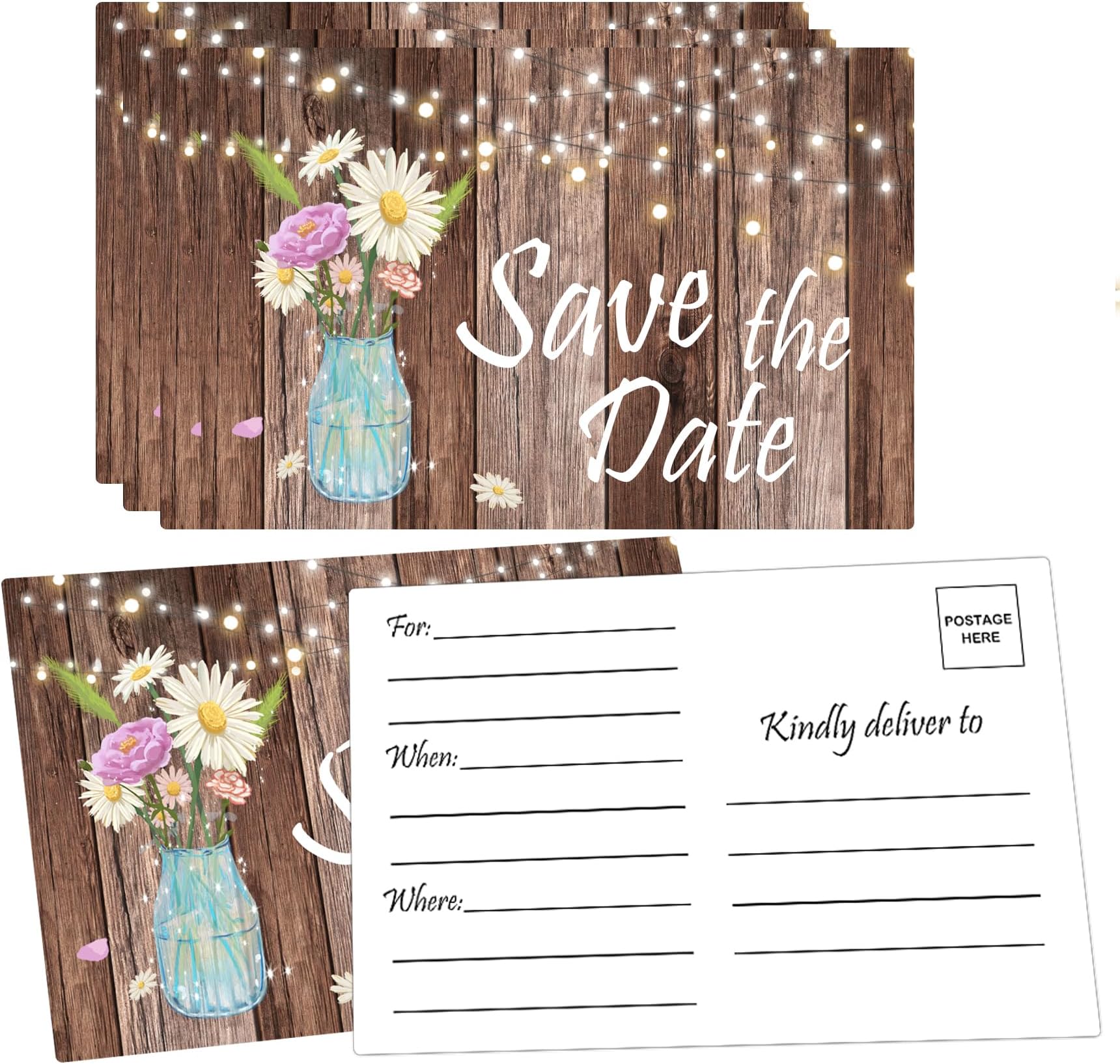4" x 6" Rustic Save The Date Postcards 50pcs Birthday Invitation Event Reminder Cards Wedding Invitation Cards with Mailing Side for for Wedding, Engagement, Anniversary, Baby Shower, Birthday Party