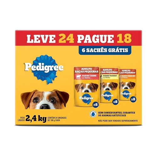 Pack Ração Úmida Pedigree Sachê Carne/Frango/Cordeiro para Cães Adultos de Raças Pequenas ...