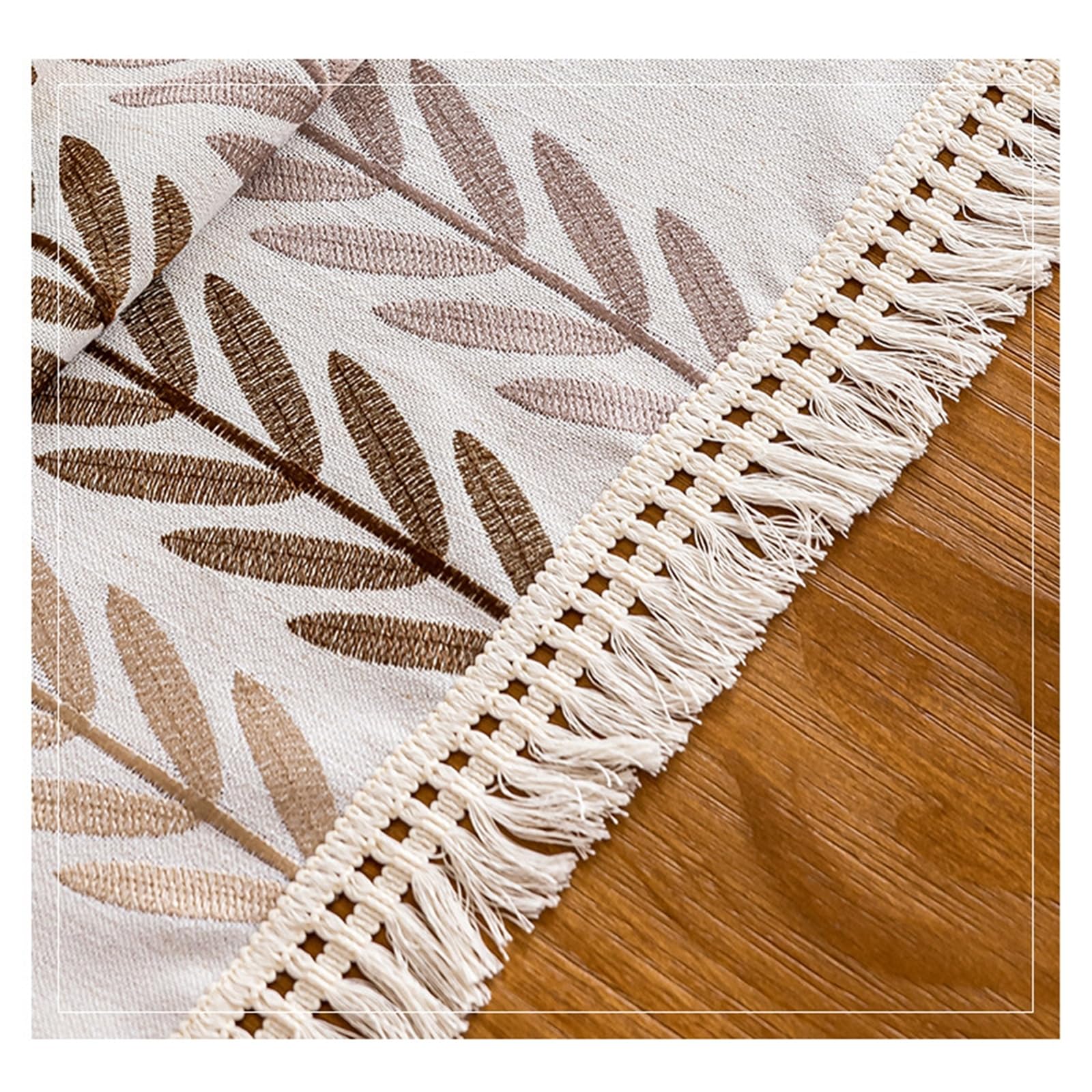 Tischläufer Modern Polyester, Tischläufer Landhausstil 39x160 cm, Leinenoptik mit Blätterstickerei