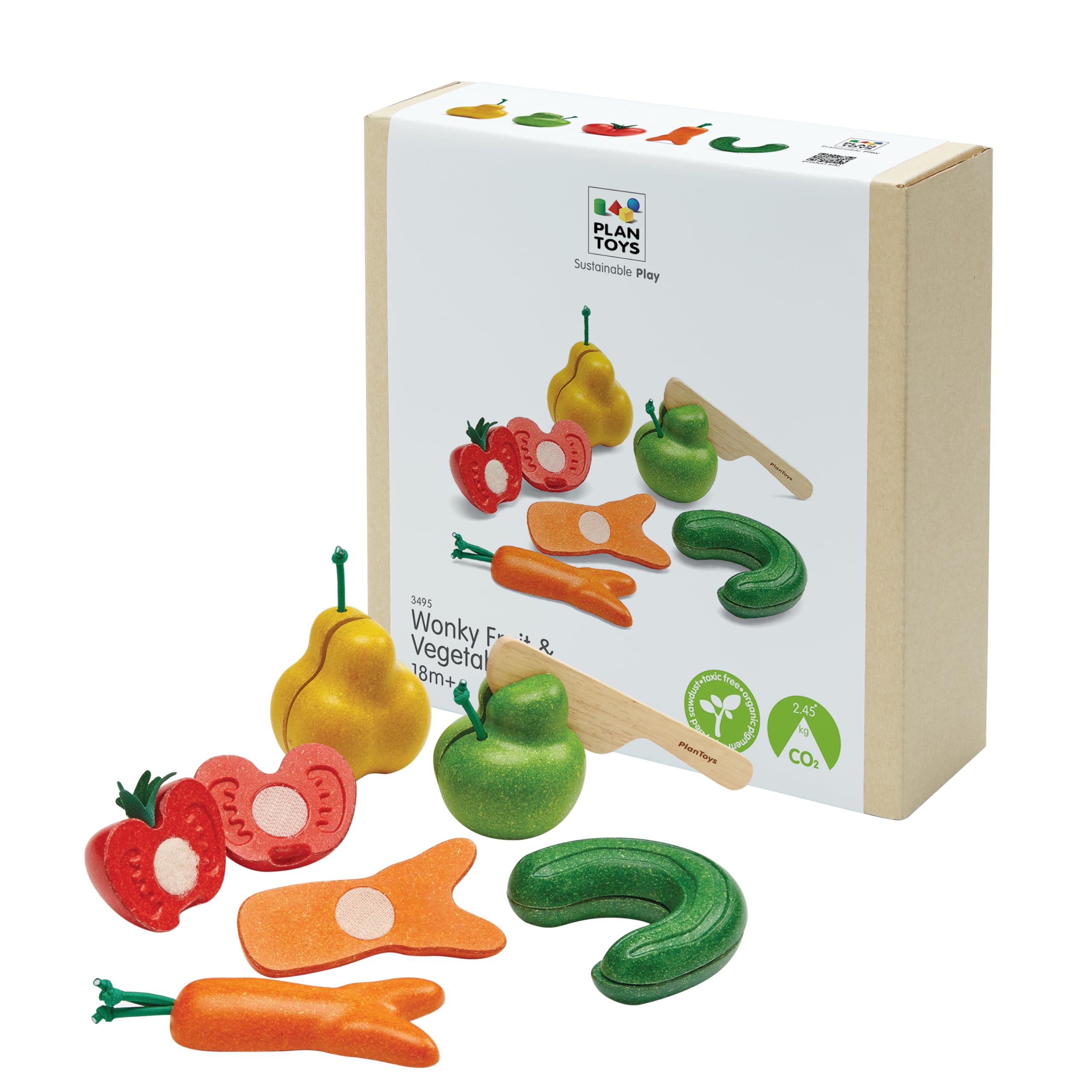 Amazon.com: PlanToys® Wonky Fruit & Vegetables Wooden Playset
