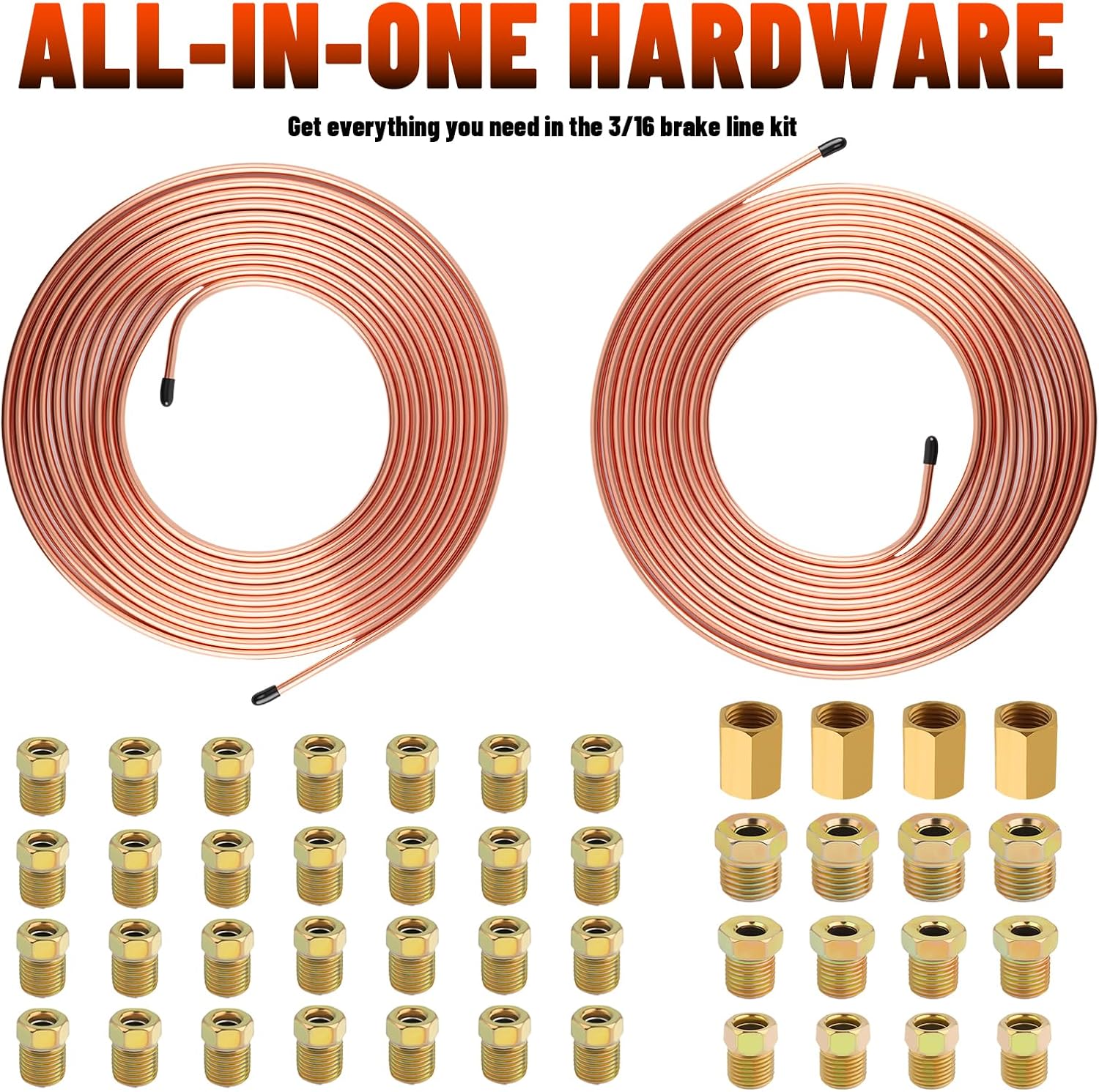 2 Set 3/16 Brake Line Kit,25Ft Flexible Copper Brake Line Kit Includes Inverted Tube Nuts,Unions,Professional Brakes Lines Repair Kits for Braking,Transmission System